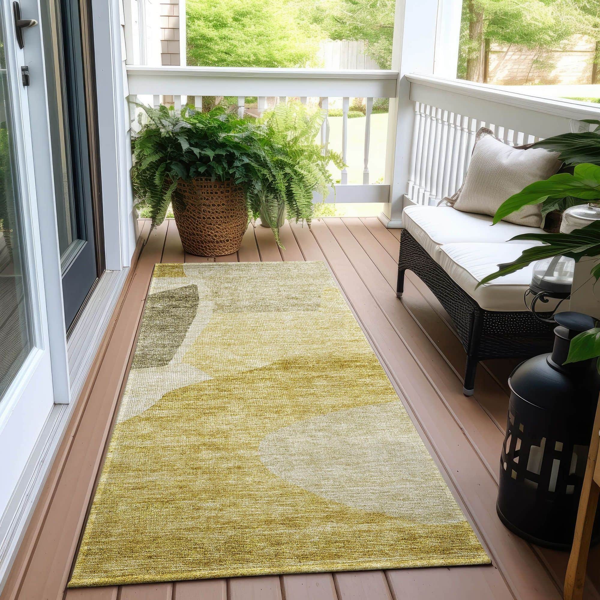 Machine Washable Gold Rug - Indoor / Outdoor - Kids / Pet Friendly Abstract Print Rug