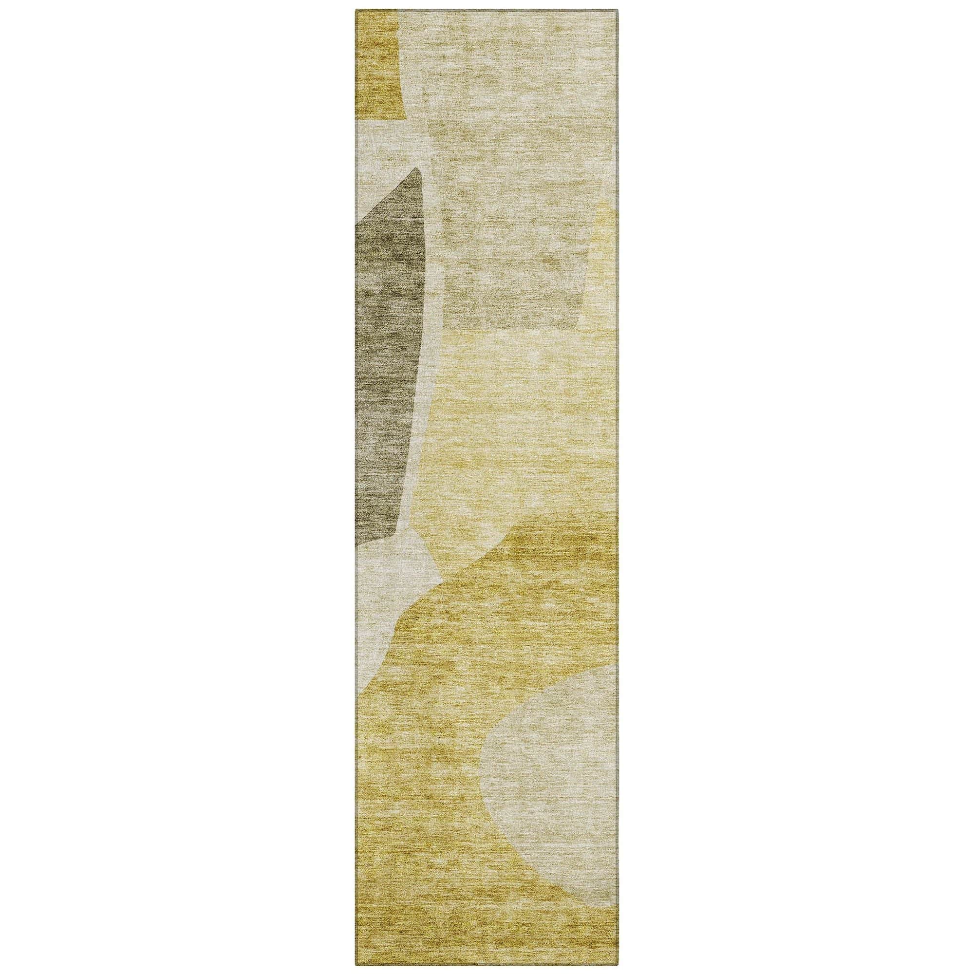 Machine Washable Gold Rug - Indoor / Outdoor - Kids / Pet Friendly Abstract Print Rug