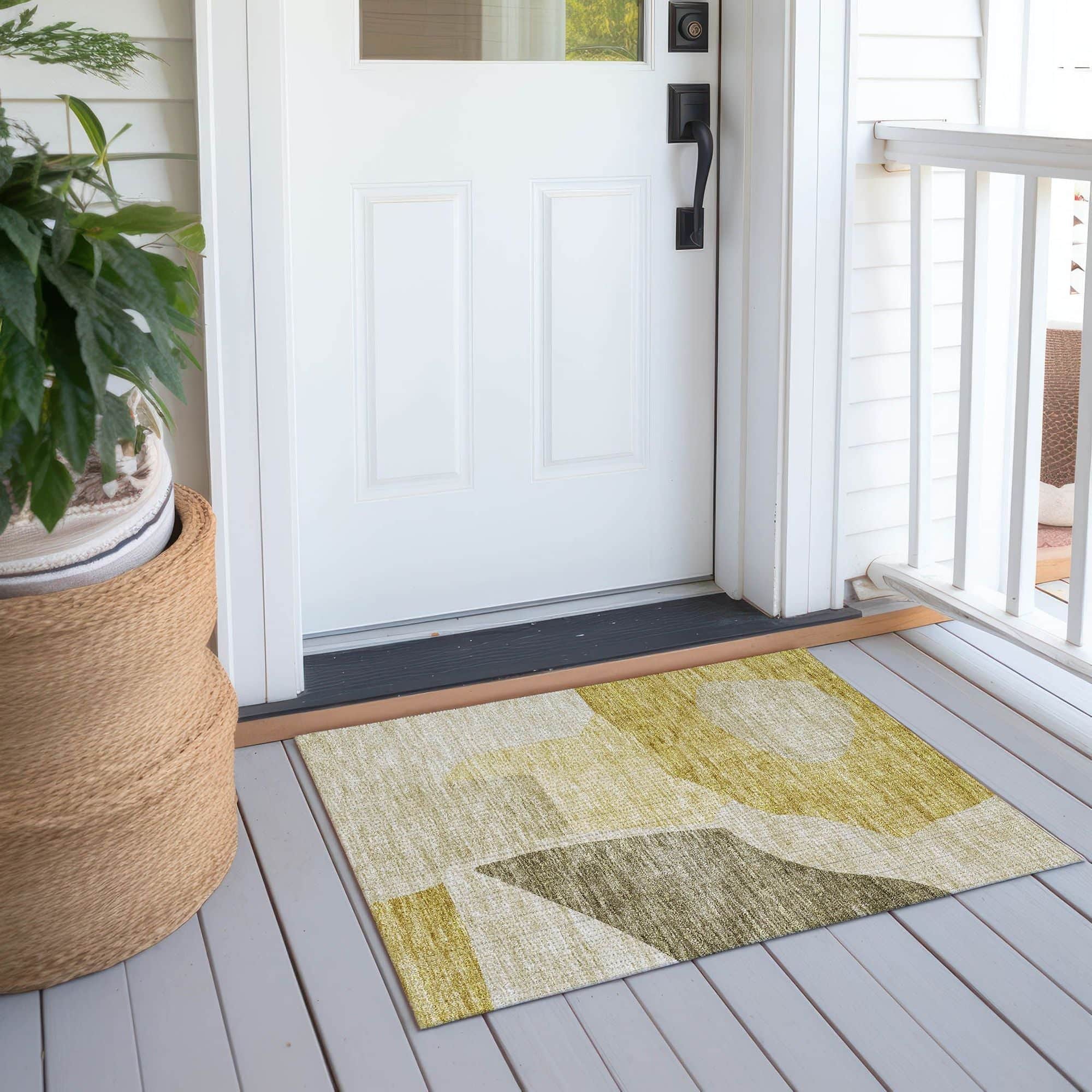 Machine Washable Gold Rug - Indoor / Outdoor - Kids / Pet Friendly Abstract Print Rug