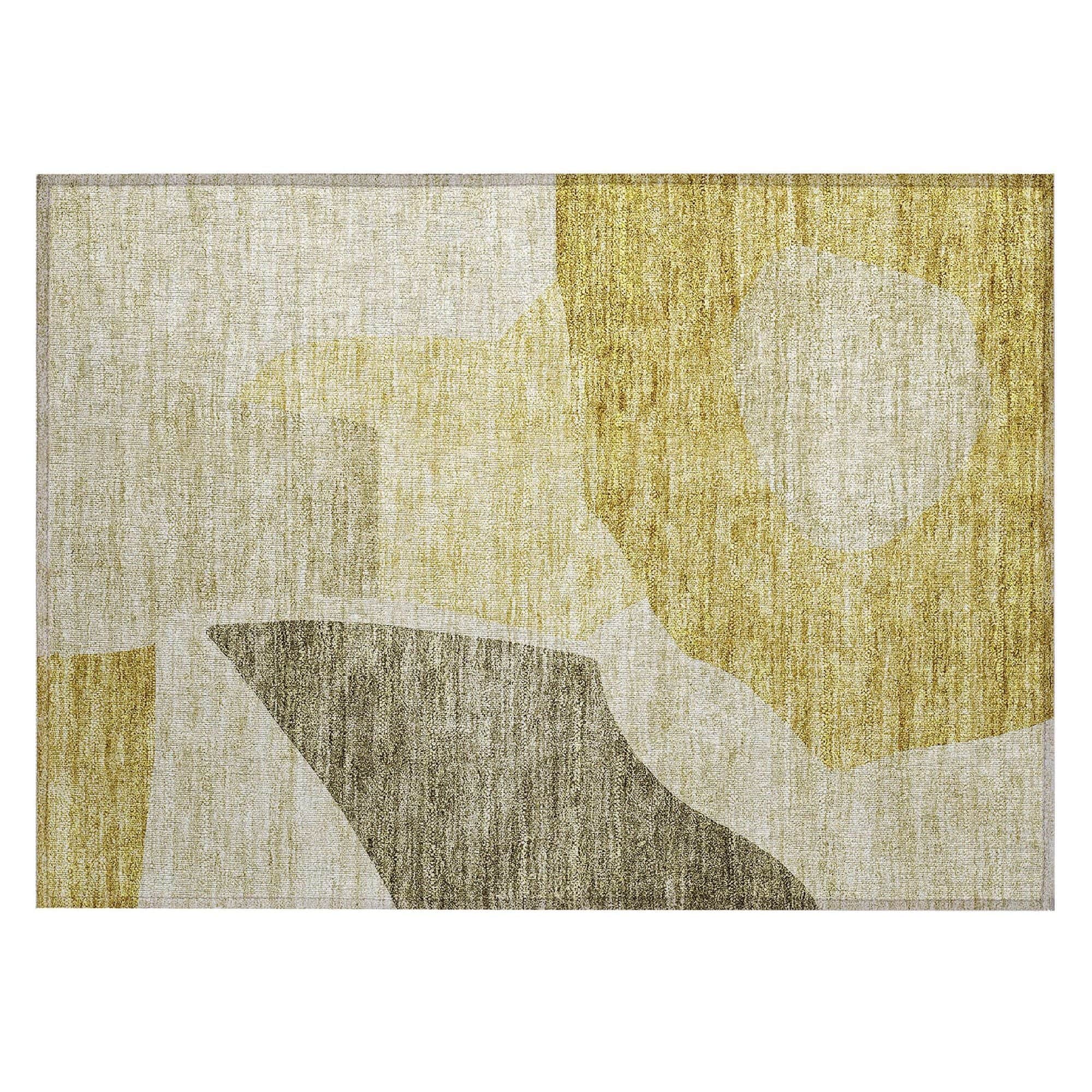 Machine Washable Gold Rug - Indoor / Outdoor - Kids / Pet Friendly Abstract Print Rug