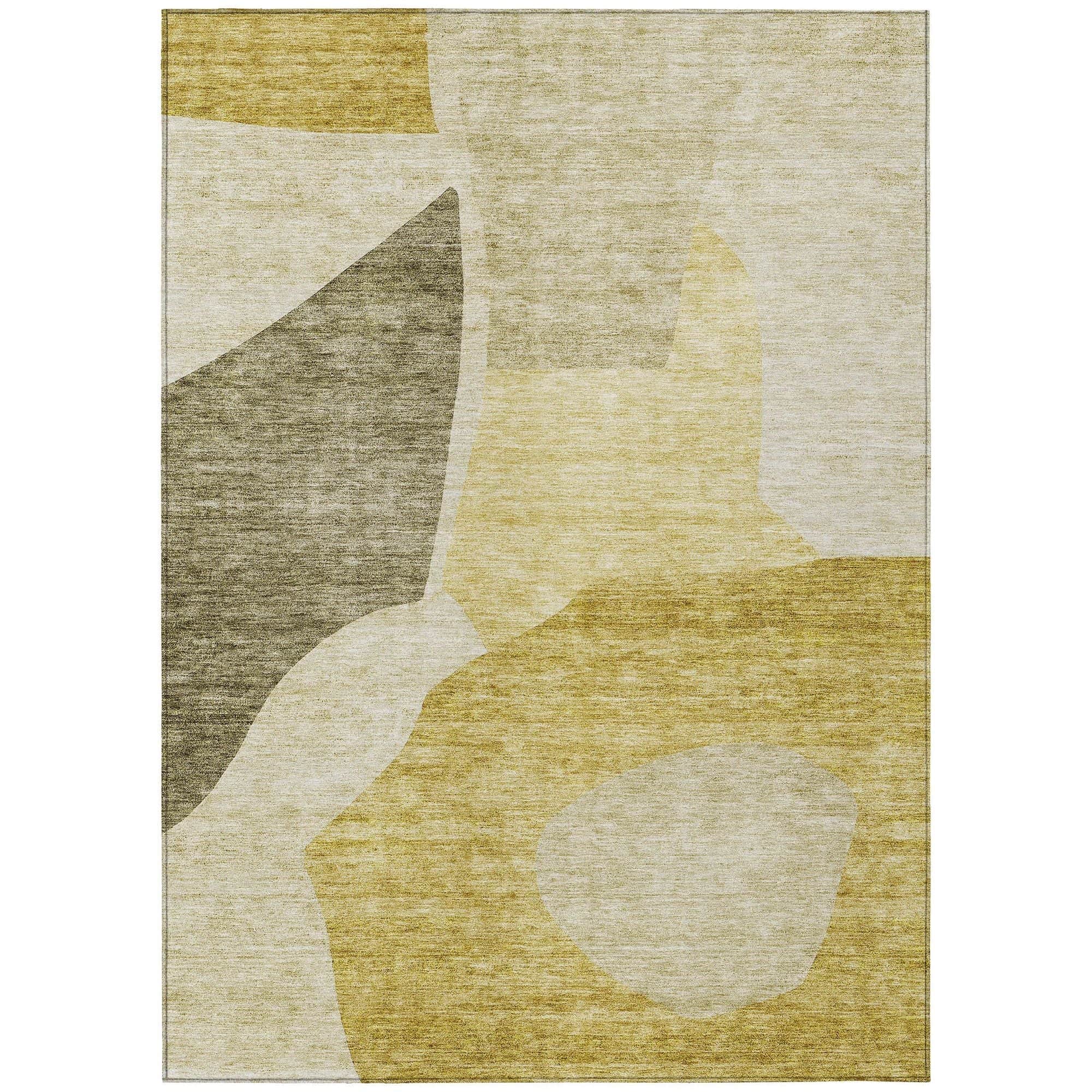 Machine Washable Gold Rug - Indoor / Outdoor - Kids / Pet Friendly Abstract Print Rug