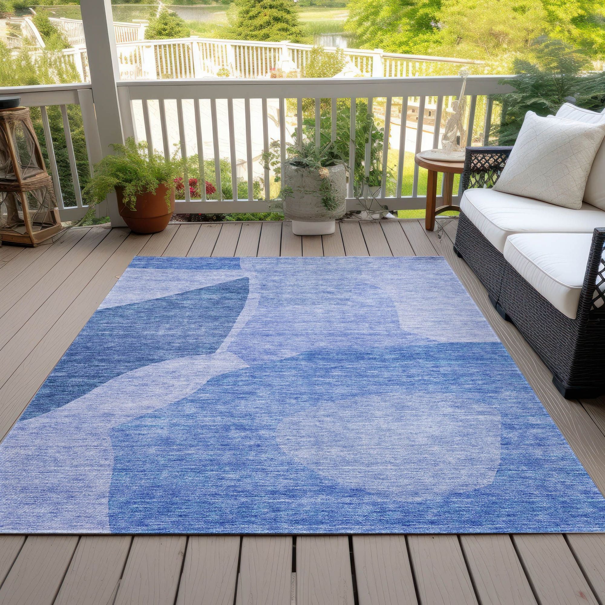 Machine Washable Navy Blue Rug - Indoor / Outdoor - Kids / Pet Friendly Abstract Print Rug