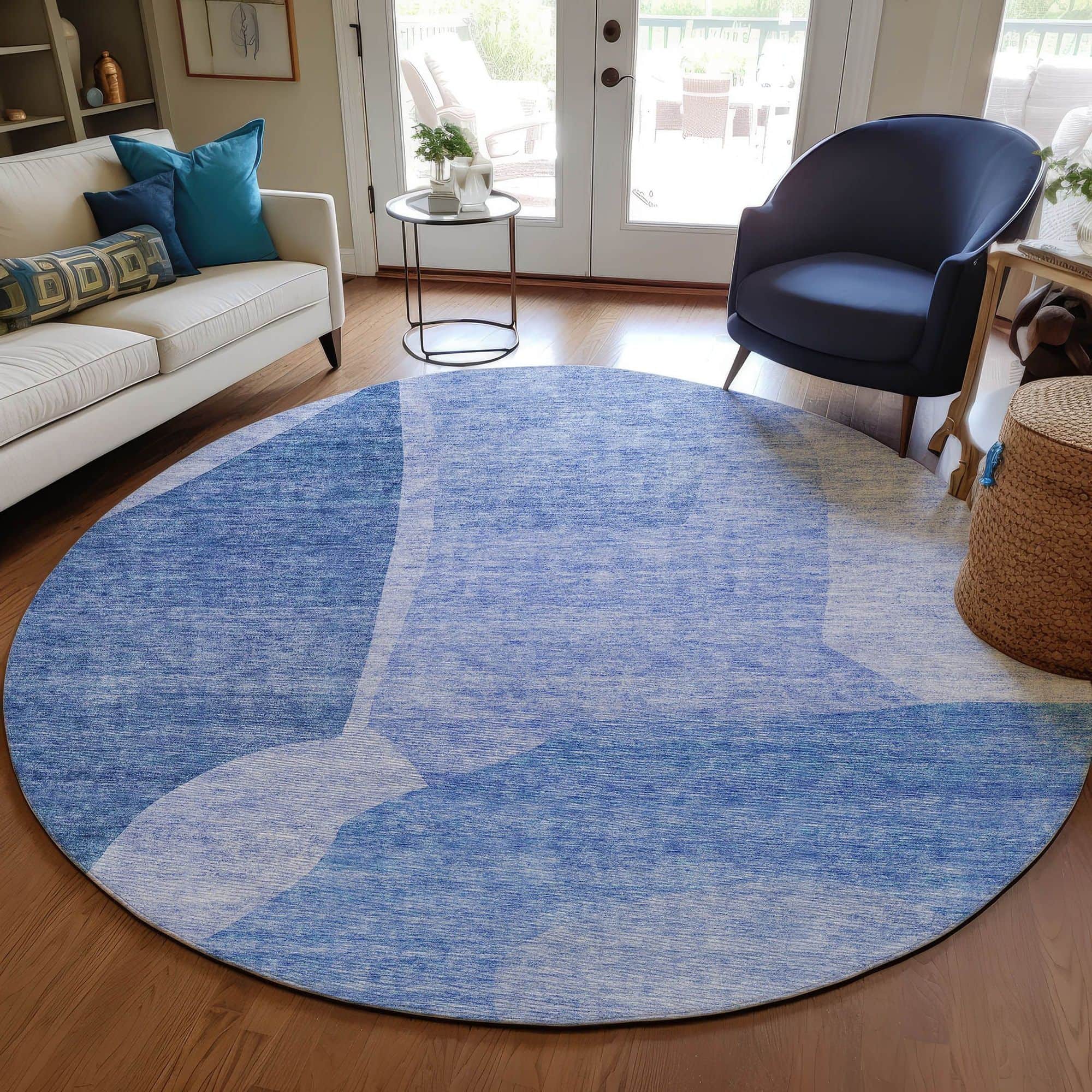 Machine Washable Navy Blue Rug - Indoor / Outdoor - Kids / Pet Friendly Abstract Print Rug
