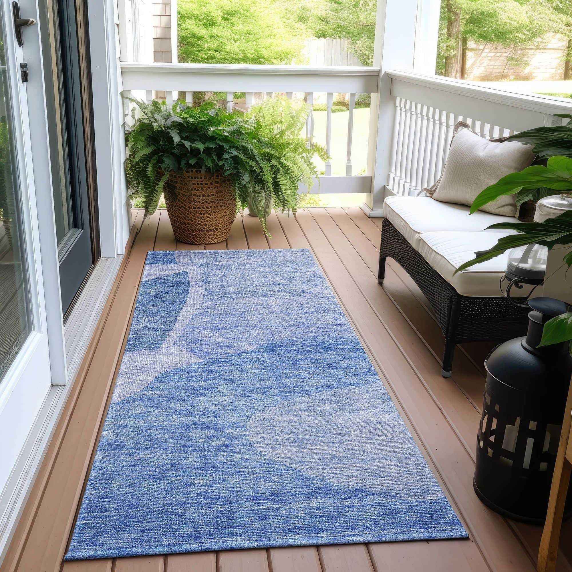 Machine Washable Navy Blue Rug - Indoor / Outdoor - Kids / Pet Friendly Abstract Print Rug