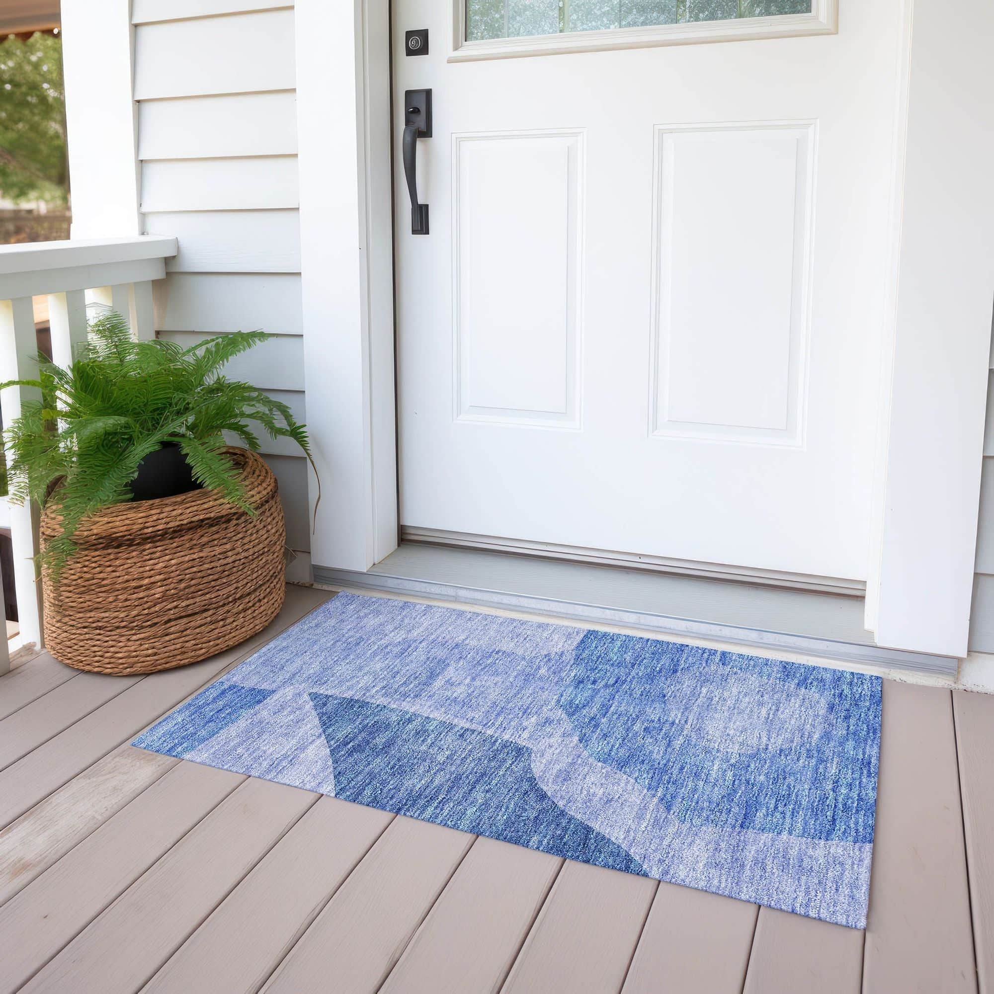 Machine Washable Navy Blue Rug - Indoor / Outdoor - Kids / Pet Friendly Abstract Print Rug