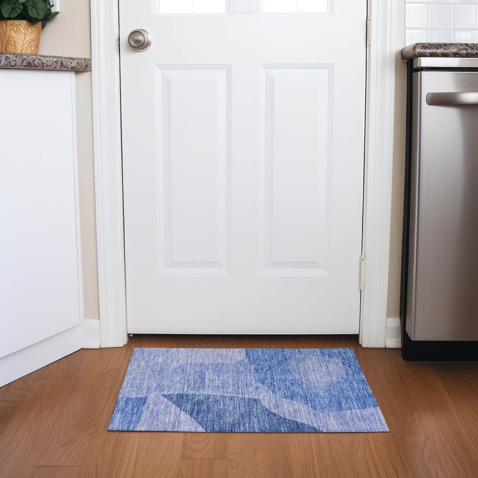 Machine Washable Navy Blue Rug - Indoor / Outdoor - Kids / Pet Friendly Abstract Print Rug