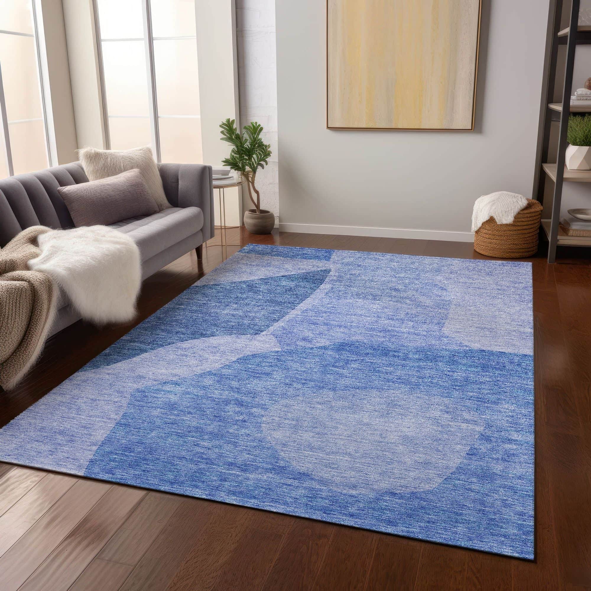 Machine Washable Navy Blue Rug - Indoor / Outdoor - Kids / Pet Friendly Abstract Print Rug