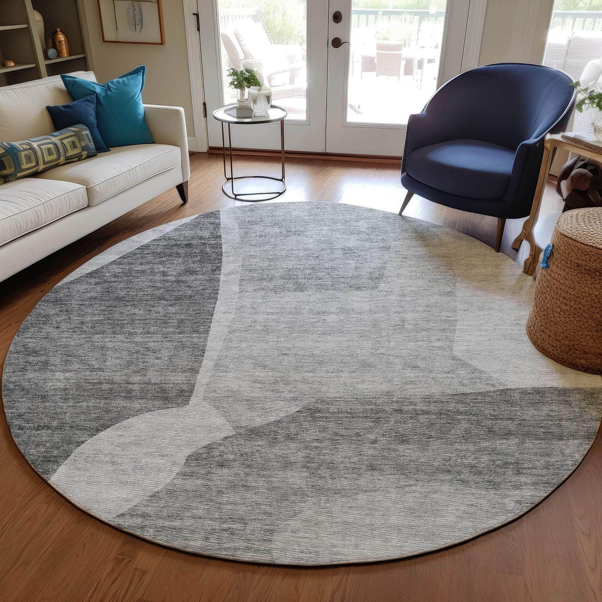 Machine Washable Silver Gray Rug - Indoor / Outdoor - Kids / Pet Friendly Abstract Print Rug