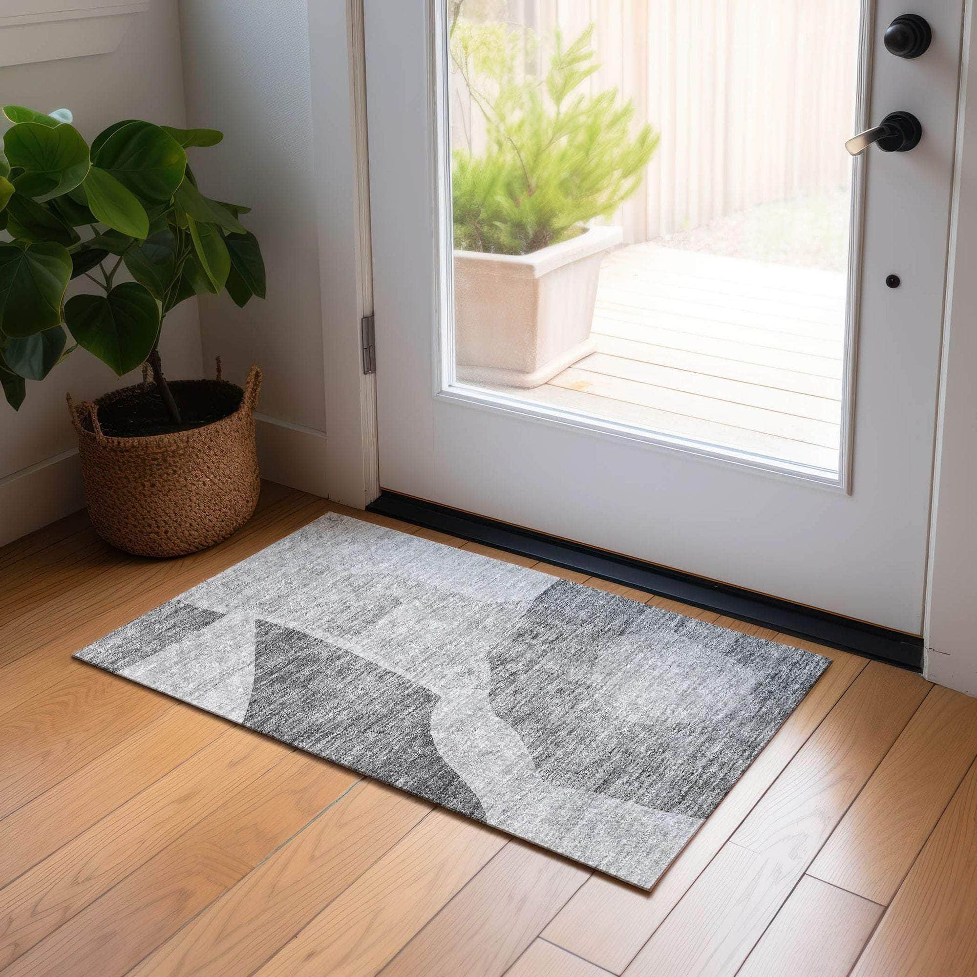 Machine Washable Silver Gray Rug - Indoor / Outdoor - Kids / Pet Friendly Abstract Print Rug