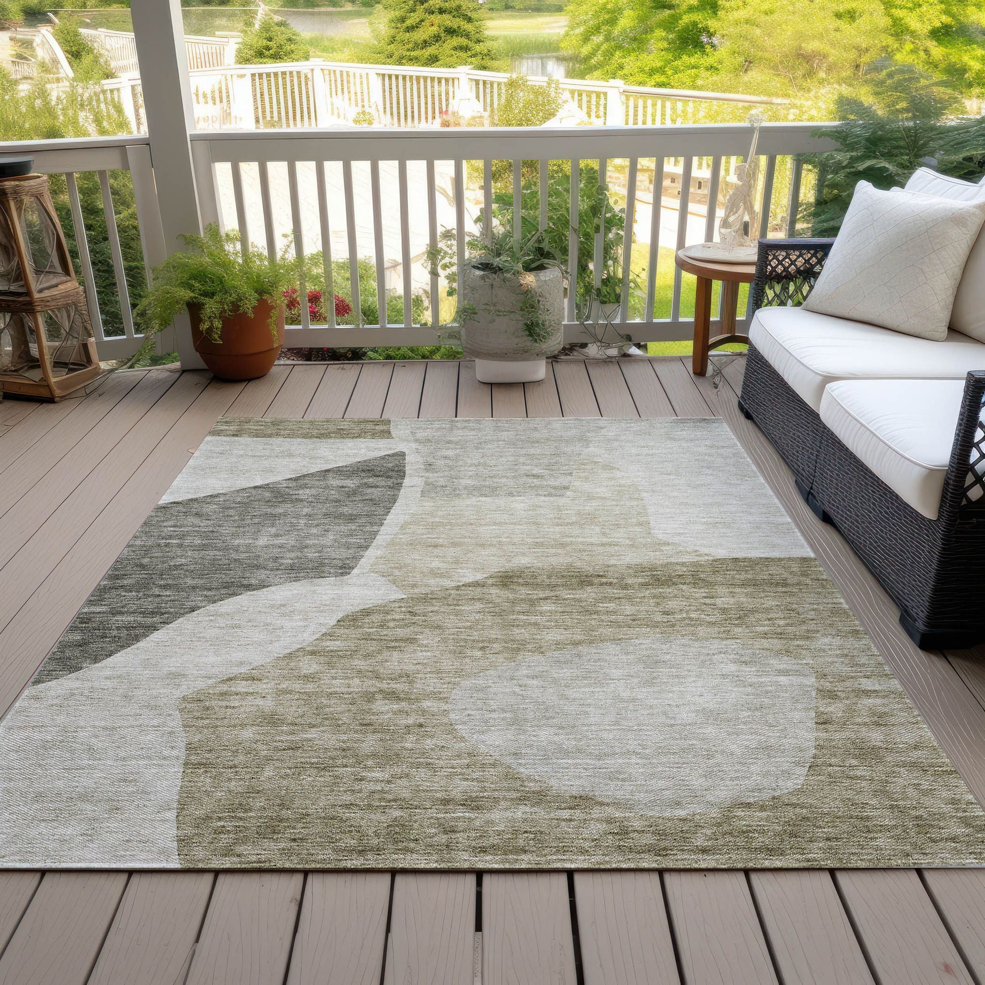 Machine Washable Taupe Brown Rug - Indoor / Outdoor - Kids / Pet Friendly Abstract Print Rug