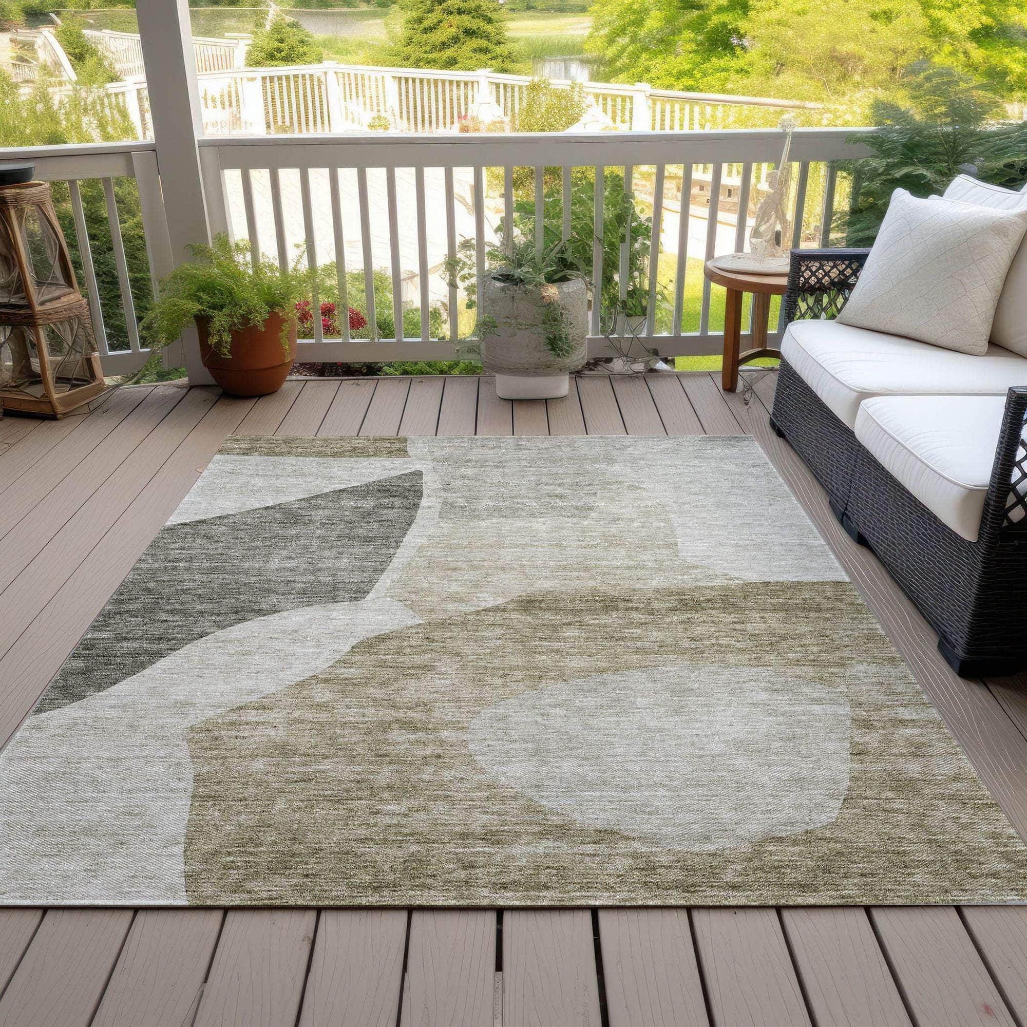 Machine Washable Taupe Brown Rug - Indoor / Outdoor - Kids / Pet Friendly Abstract Print Rug