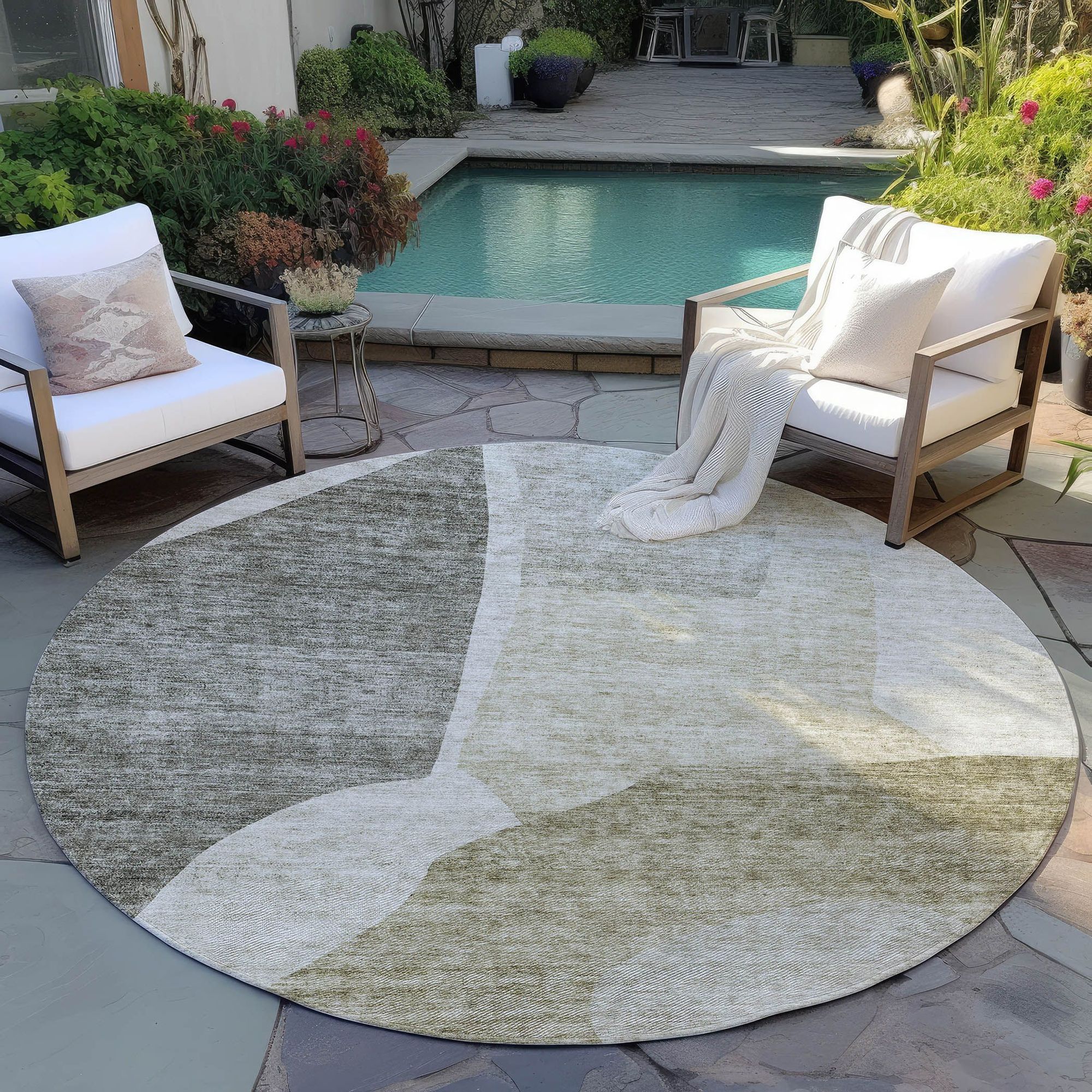 Machine Washable Taupe Brown Rug - Indoor / Outdoor - Kids / Pet Friendly Abstract Print Rug
