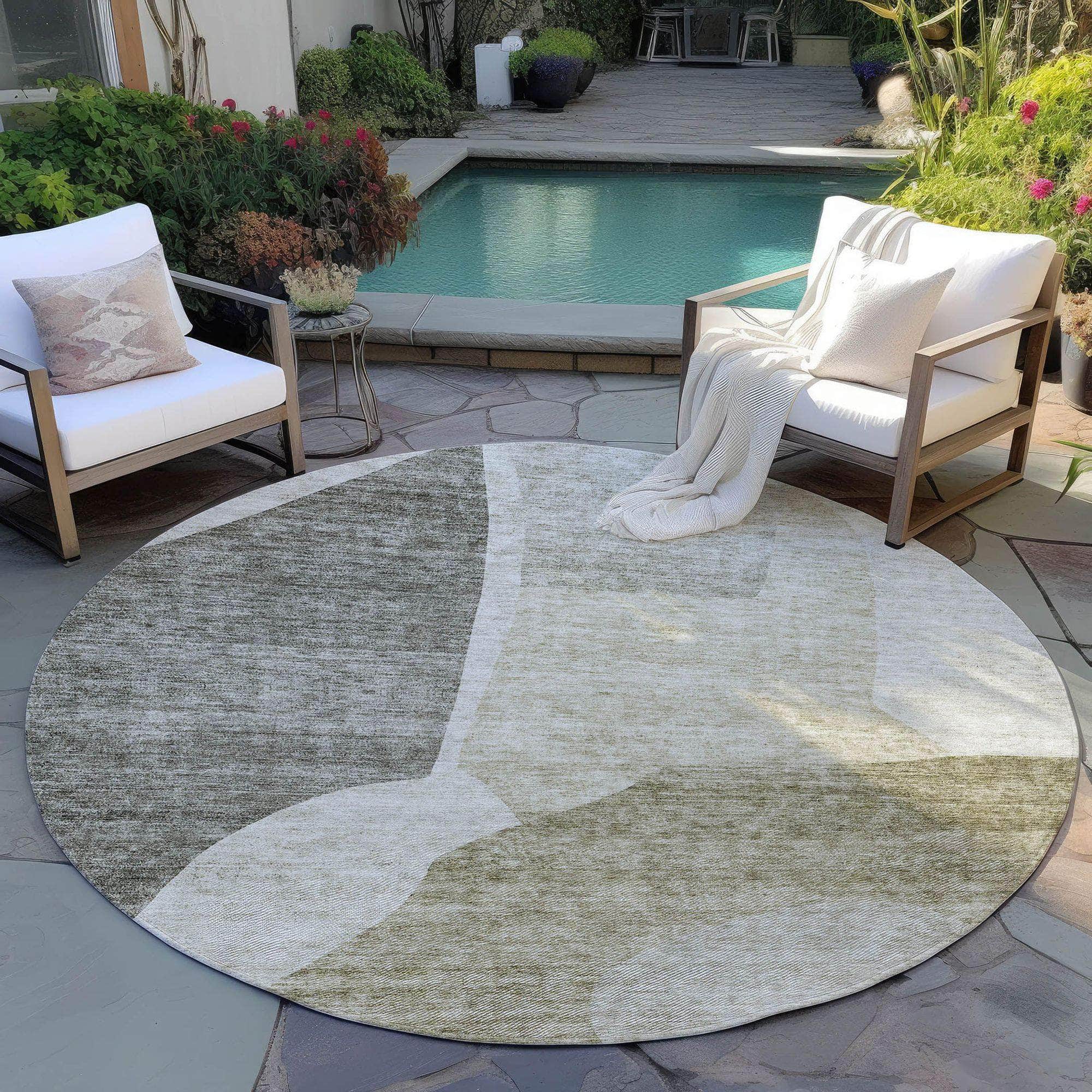 Machine Washable Taupe Brown Rug - Indoor / Outdoor - Kids / Pet Friendly Abstract Print Rug