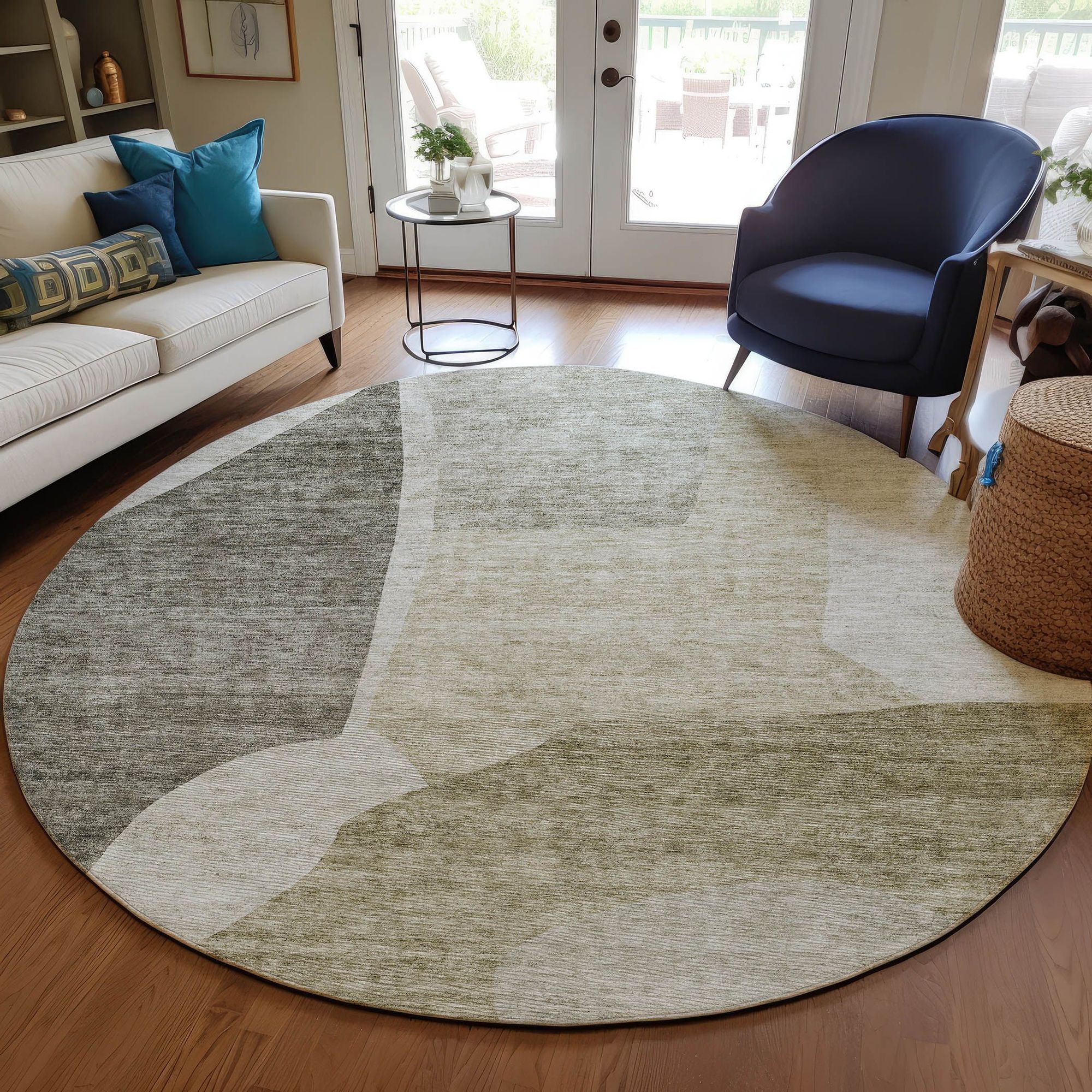 Machine Washable Taupe Brown Rug - Indoor / Outdoor - Kids / Pet Friendly Abstract Print Rug