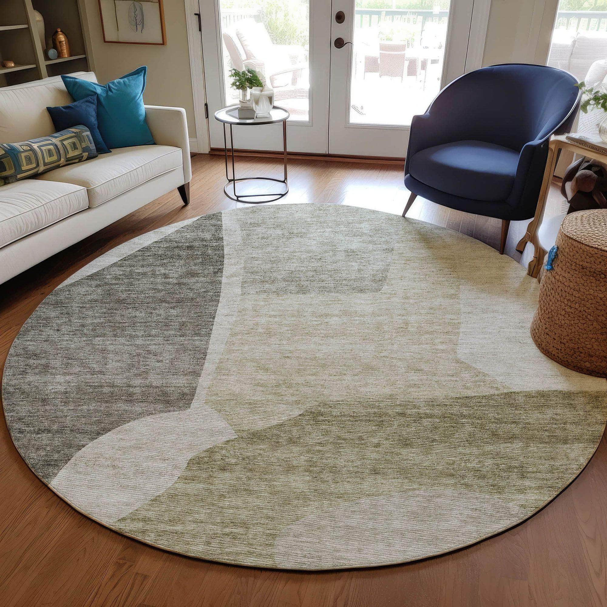 Machine Washable Taupe Brown Rug - Indoor / Outdoor - Kids / Pet Friendly Abstract Print Rug