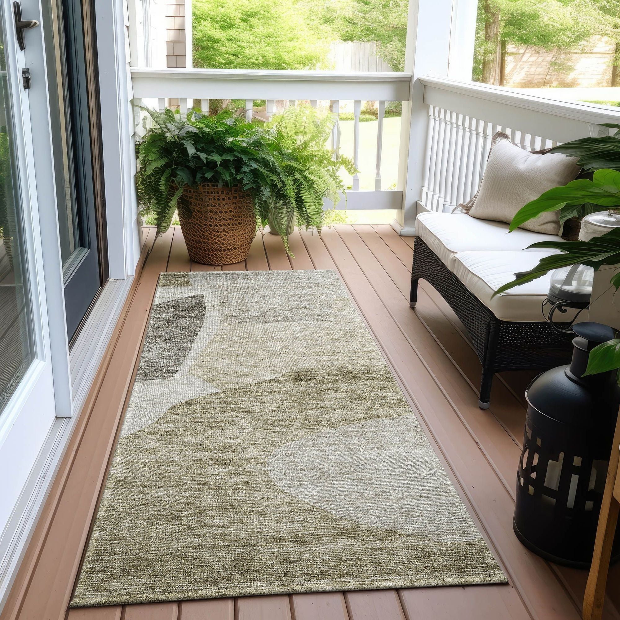Machine Washable Taupe Brown Rug - Indoor / Outdoor - Kids / Pet Friendly Abstract Print Rug