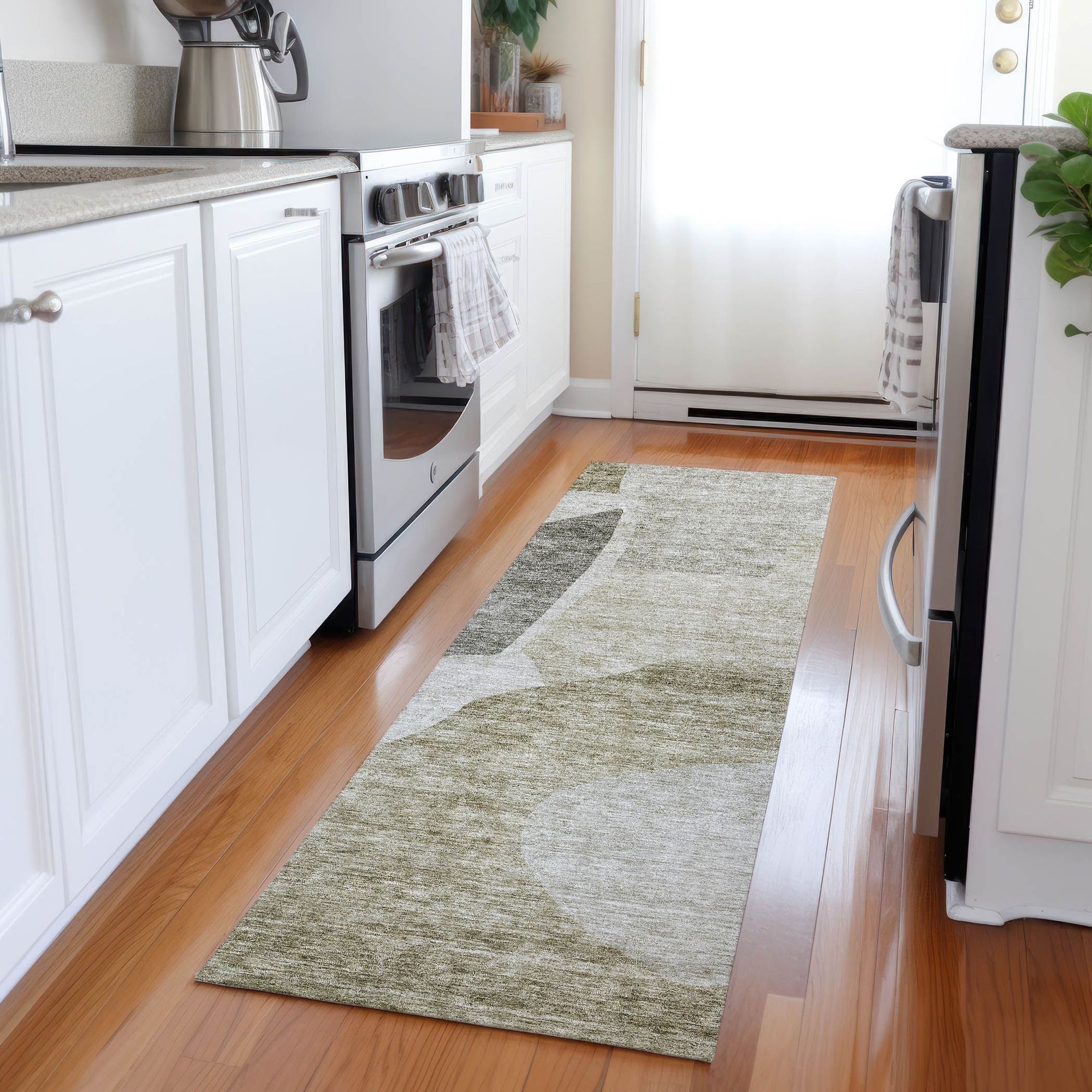 Machine Washable Taupe Brown Rug - Indoor / Outdoor - Kids / Pet Friendly Abstract Print Rug