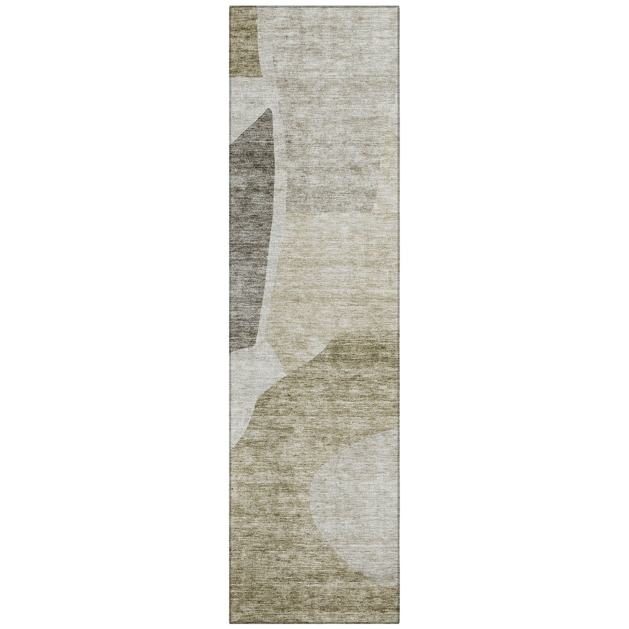 Machine Washable Taupe Brown Rug - Indoor / Outdoor - Kids / Pet Friendly Abstract Print Rug