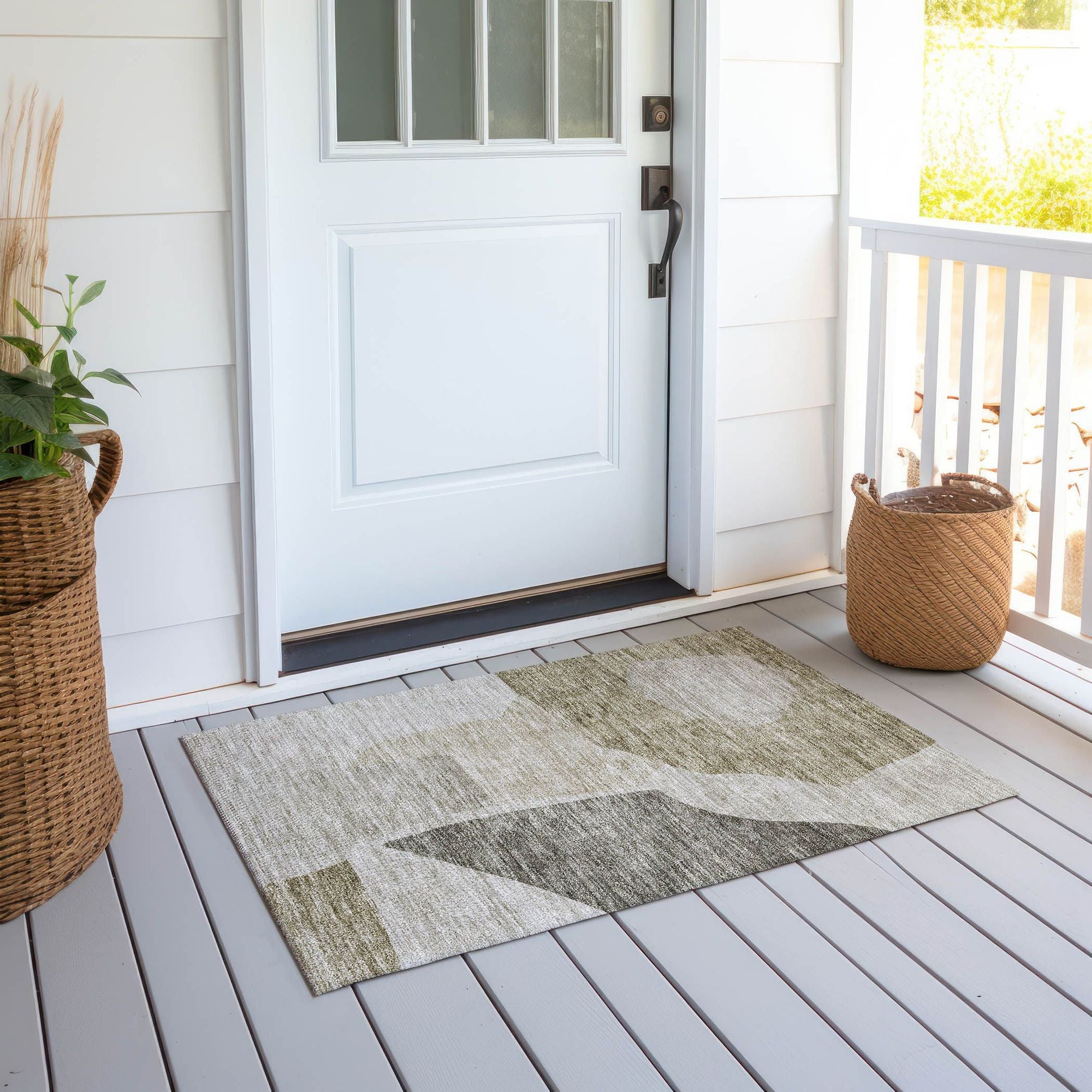 Machine Washable Taupe Brown Rug - Indoor / Outdoor - Kids / Pet Friendly Abstract Print Rug