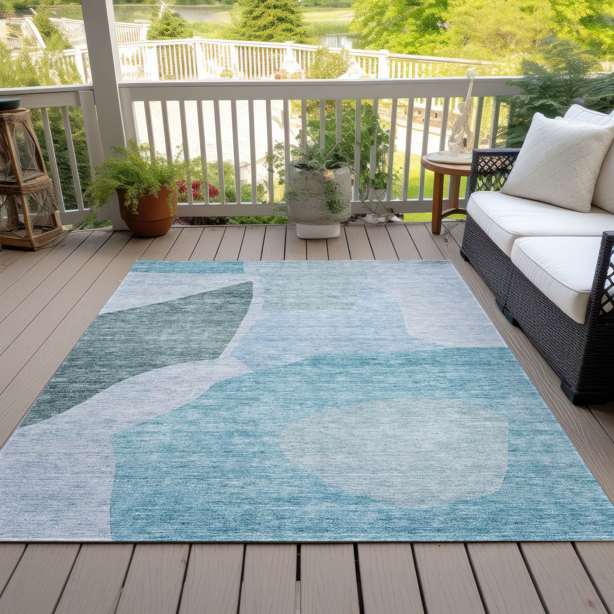 Machine Washable Teal Rug - Indoor / Outdoor - Kids / Pet Friendly Abstract Print Rug