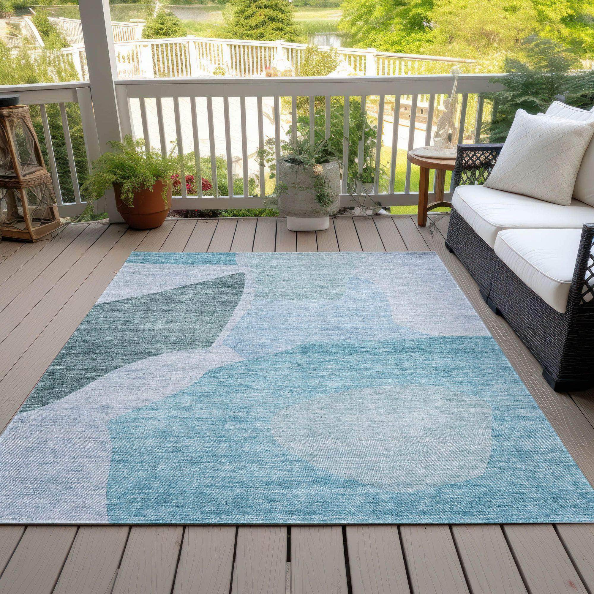 Machine Washable Teal Rug - Indoor / Outdoor - Kids / Pet Friendly Abstract Print Rug
