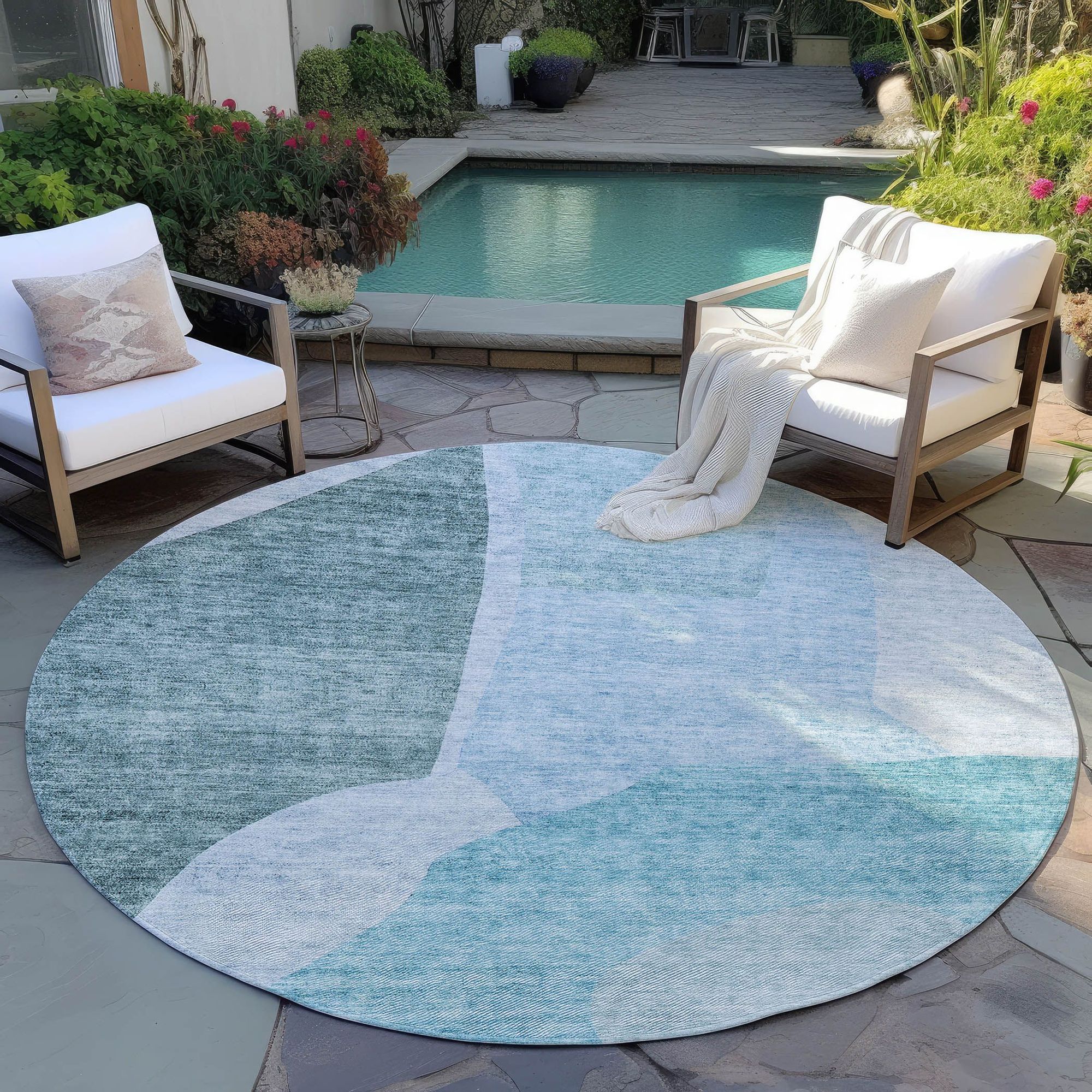 Machine Washable Teal Rug - Indoor / Outdoor - Kids / Pet Friendly Abstract Print Rug