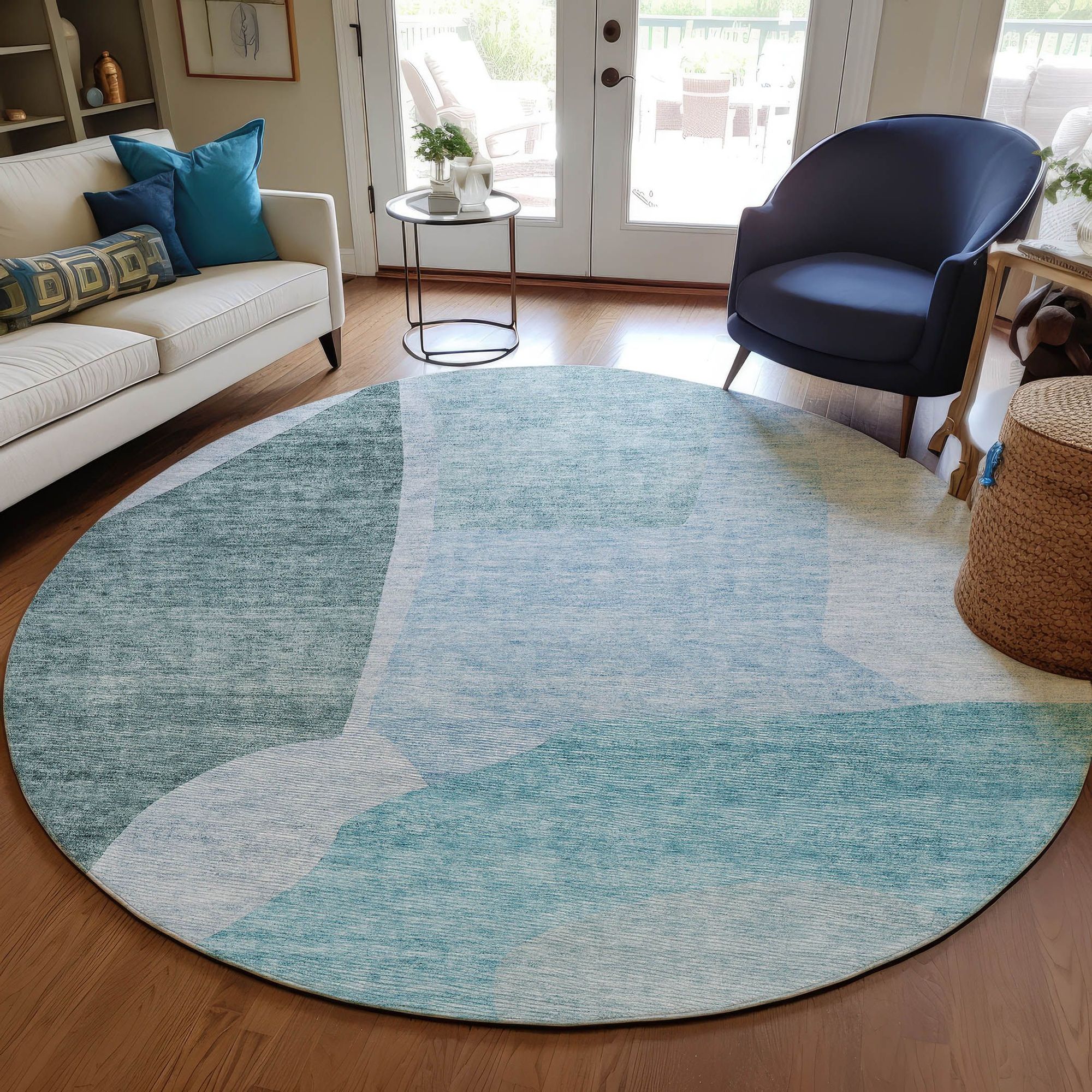 Machine Washable Teal Rug - Indoor / Outdoor - Kids / Pet Friendly Abstract Print Rug