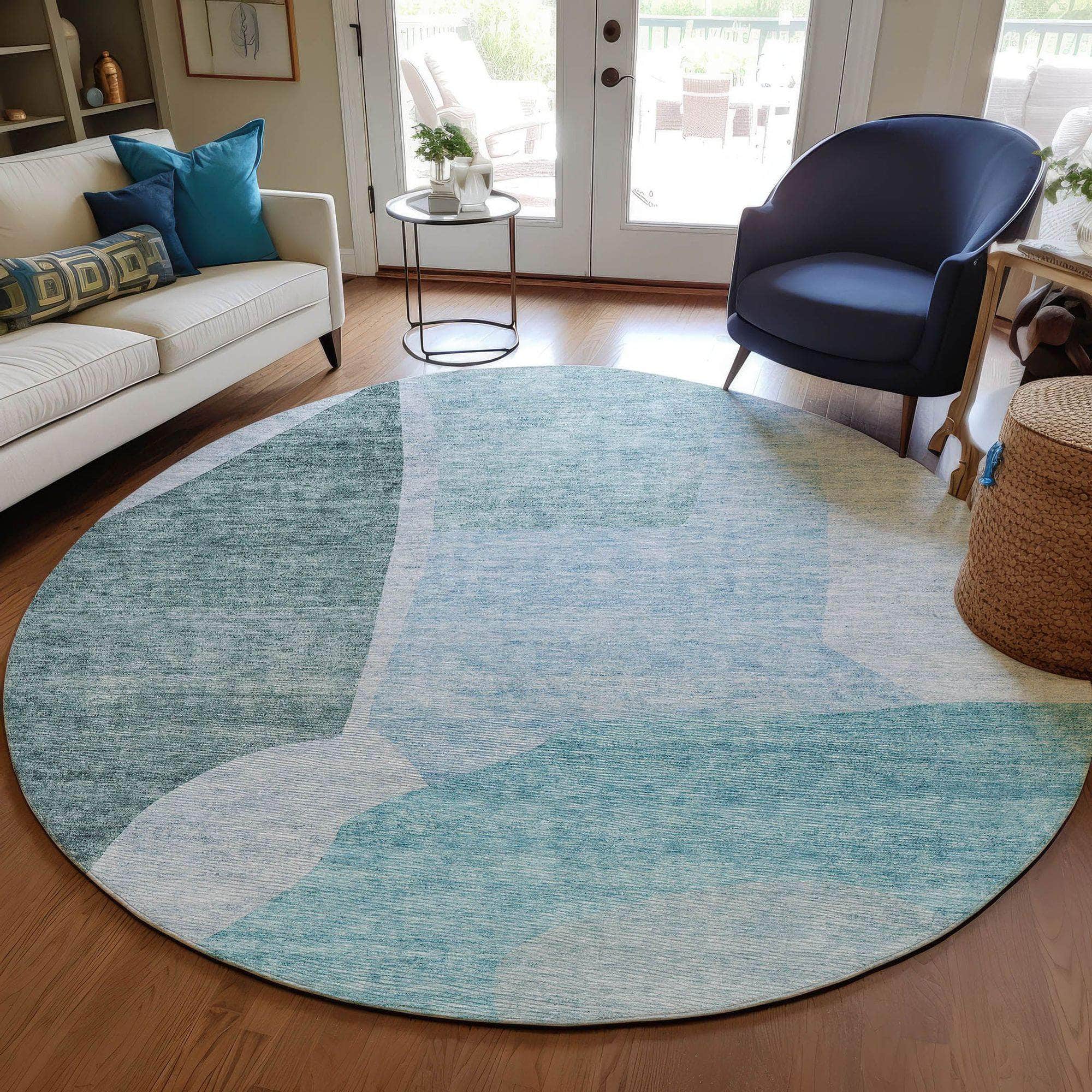 Machine Washable Teal Rug - Indoor / Outdoor - Kids / Pet Friendly Abstract Print Rug