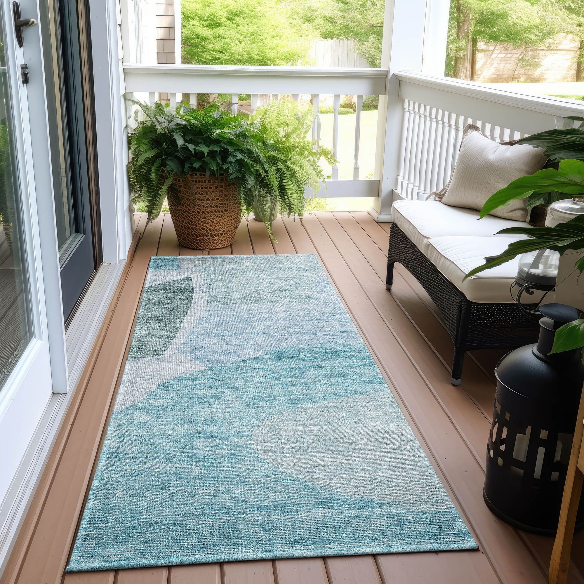 Machine Washable Teal Rug - Indoor / Outdoor - Kids / Pet Friendly Abstract Print Rug