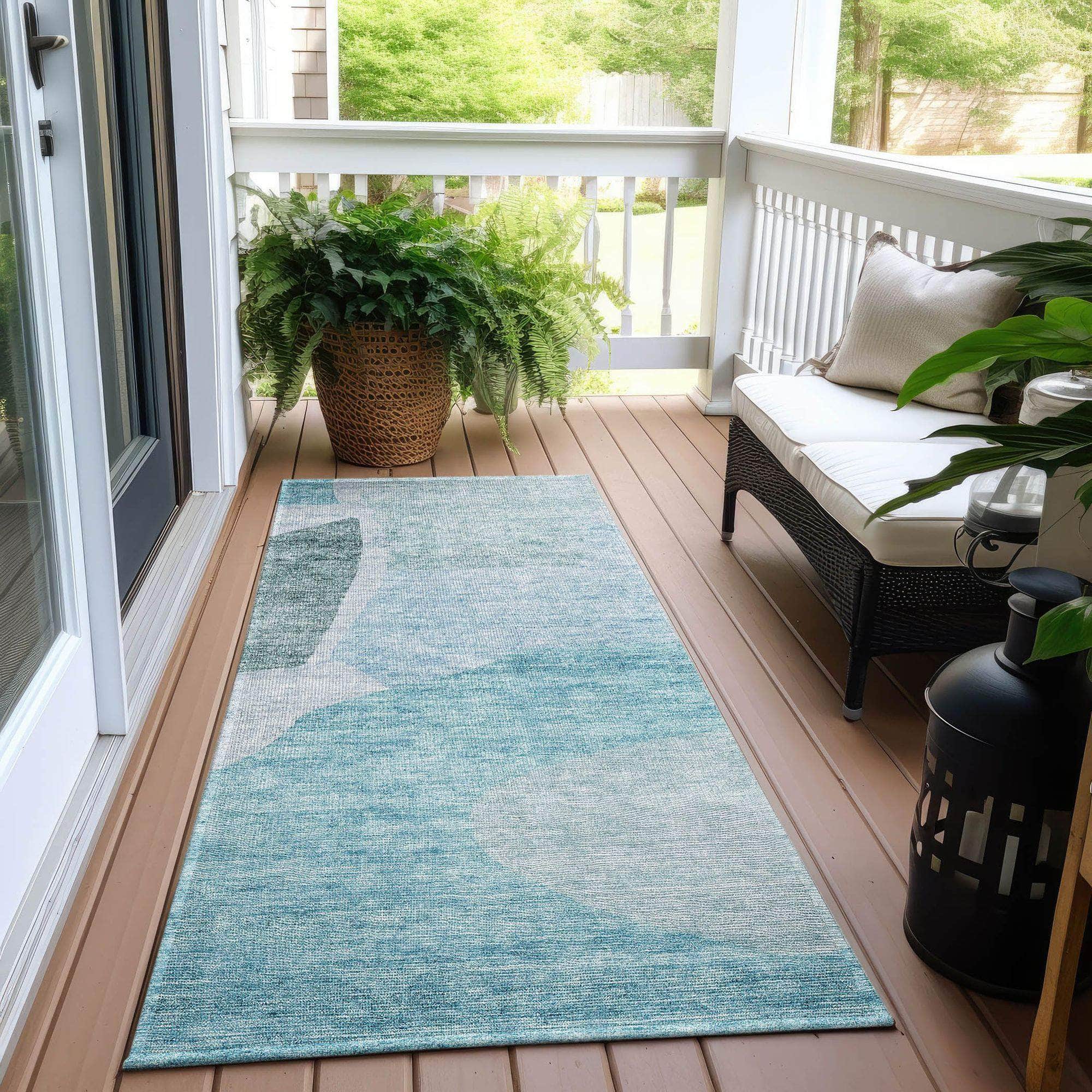 Machine Washable Teal Rug - Indoor / Outdoor - Kids / Pet Friendly Abstract Print Rug