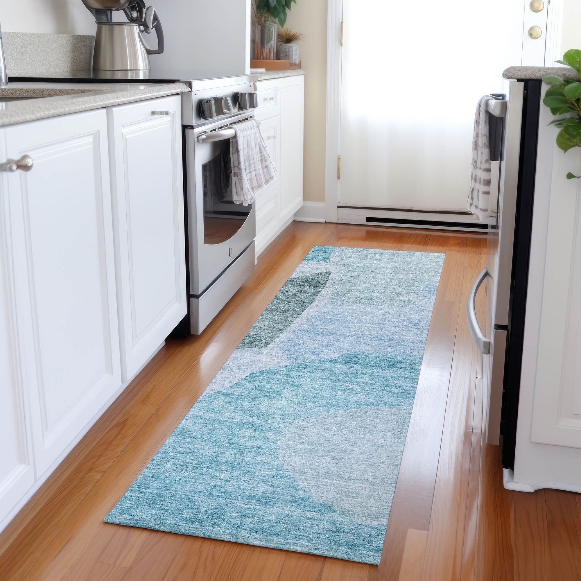 Machine Washable Teal Rug - Indoor / Outdoor - Kids / Pet Friendly Abstract Print Rug