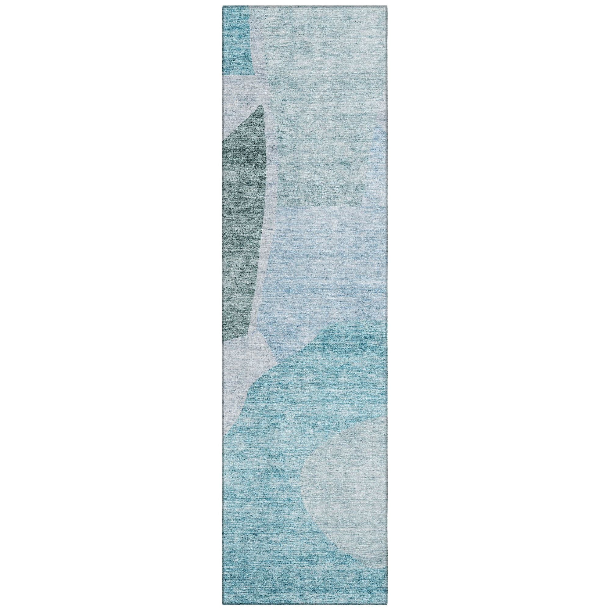 Machine Washable Teal Rug - Indoor / Outdoor - Kids / Pet Friendly Abstract Print Rug