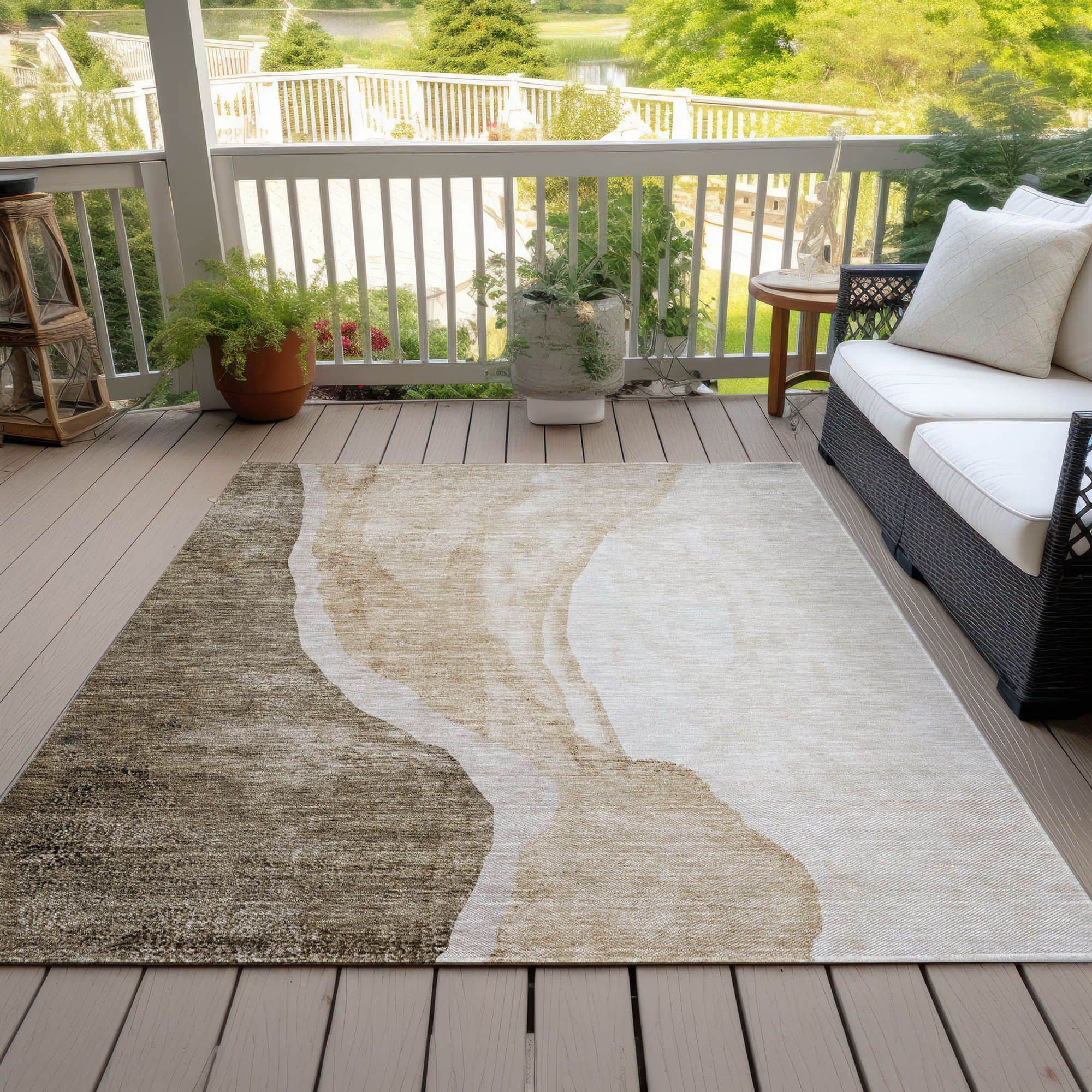 Machine Washable Brown Rug - Indoor / Outdoor - Kids / Pet Friendly Abstract Print Rug
