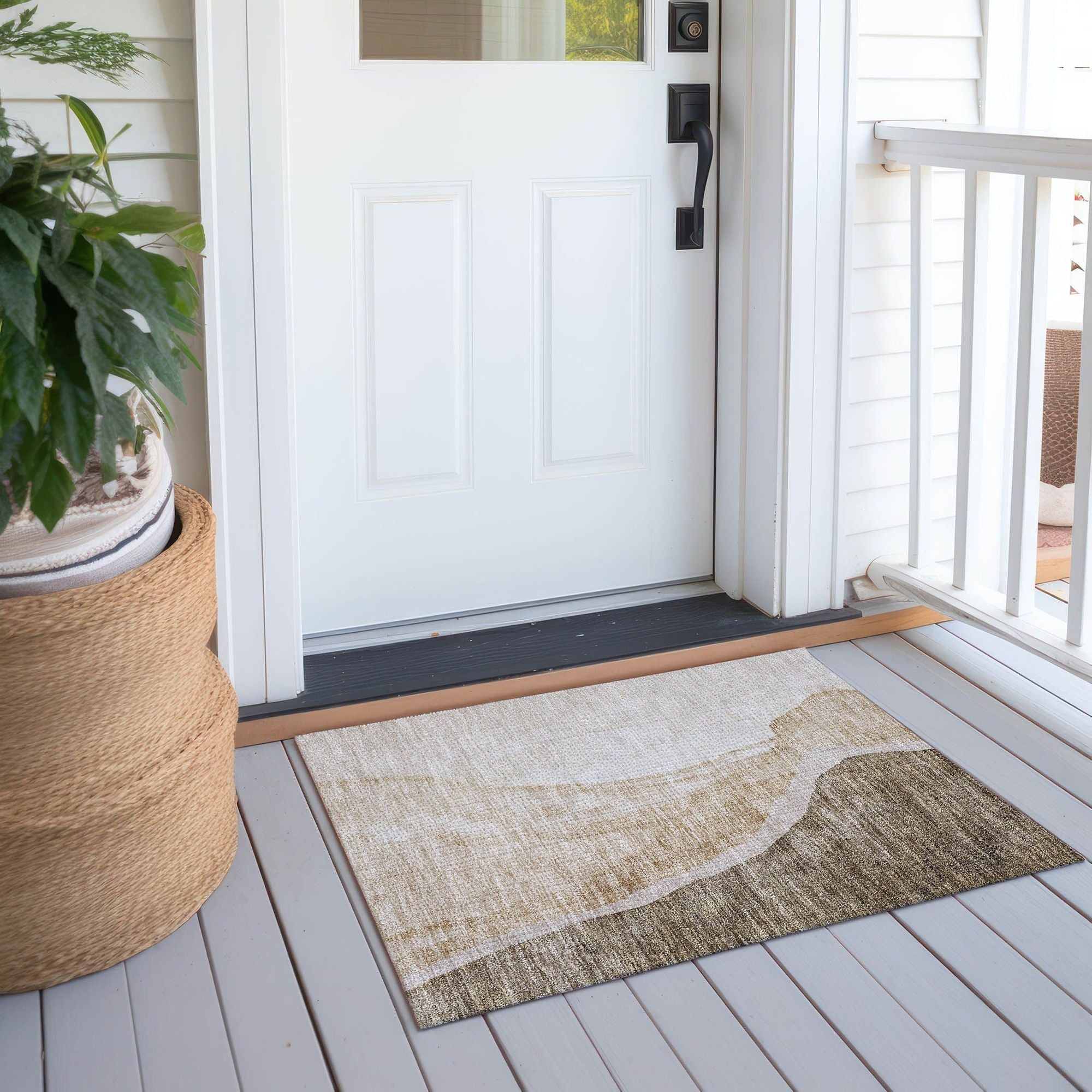 Machine Washable Brown Rug - Indoor / Outdoor - Kids / Pet Friendly Abstract Print Rug