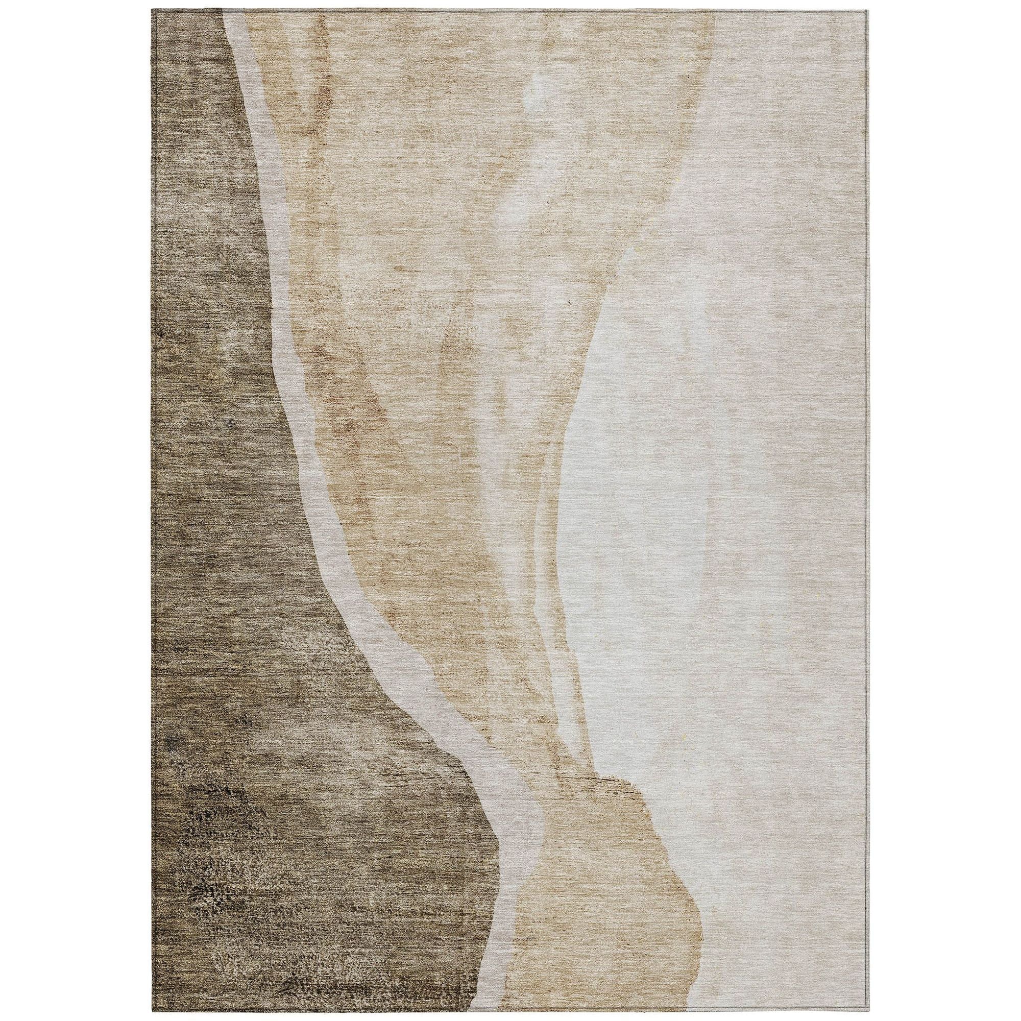 Machine Washable Brown Rug - Indoor / Outdoor - Kids / Pet Friendly Abstract Print Rug