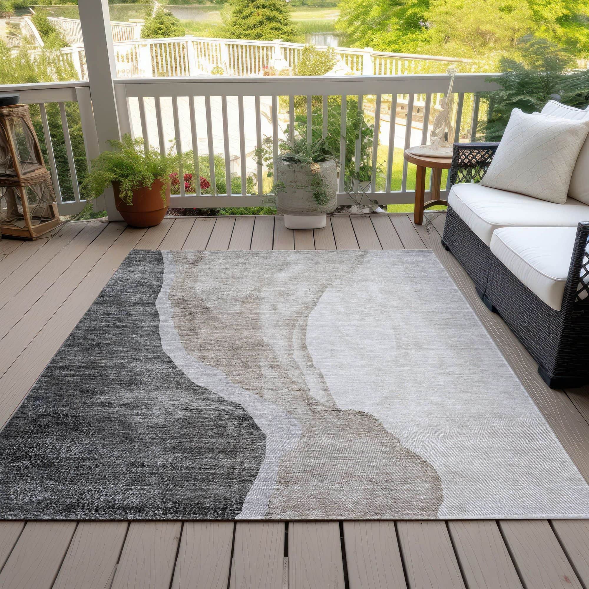 Machine Washable Charcoal Gray Rug - Indoor / Outdoor - Kids / Pet Friendly Abstract Print Rug