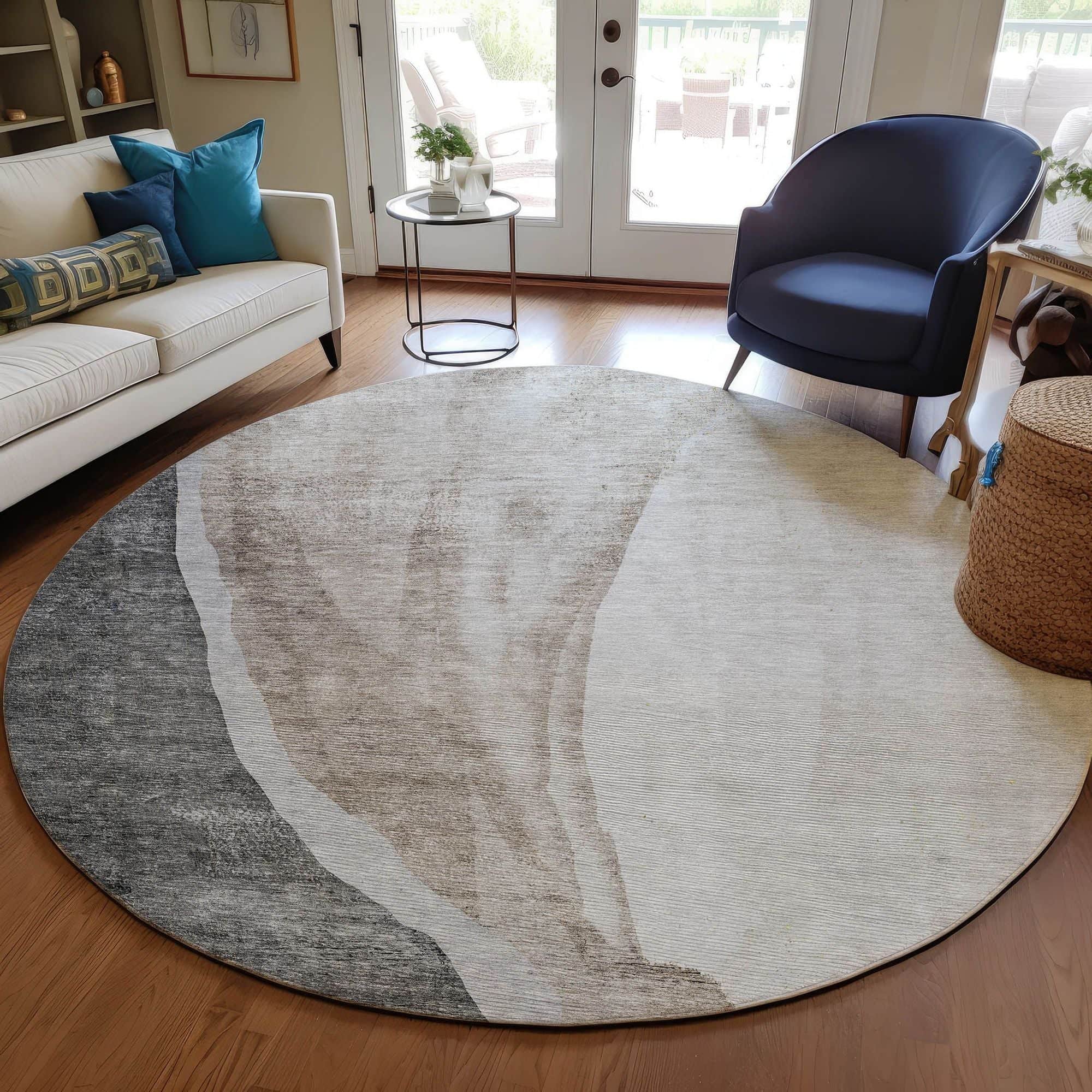 Machine Washable Charcoal Gray Rug - Indoor / Outdoor - Kids / Pet Friendly Abstract Print Rug
