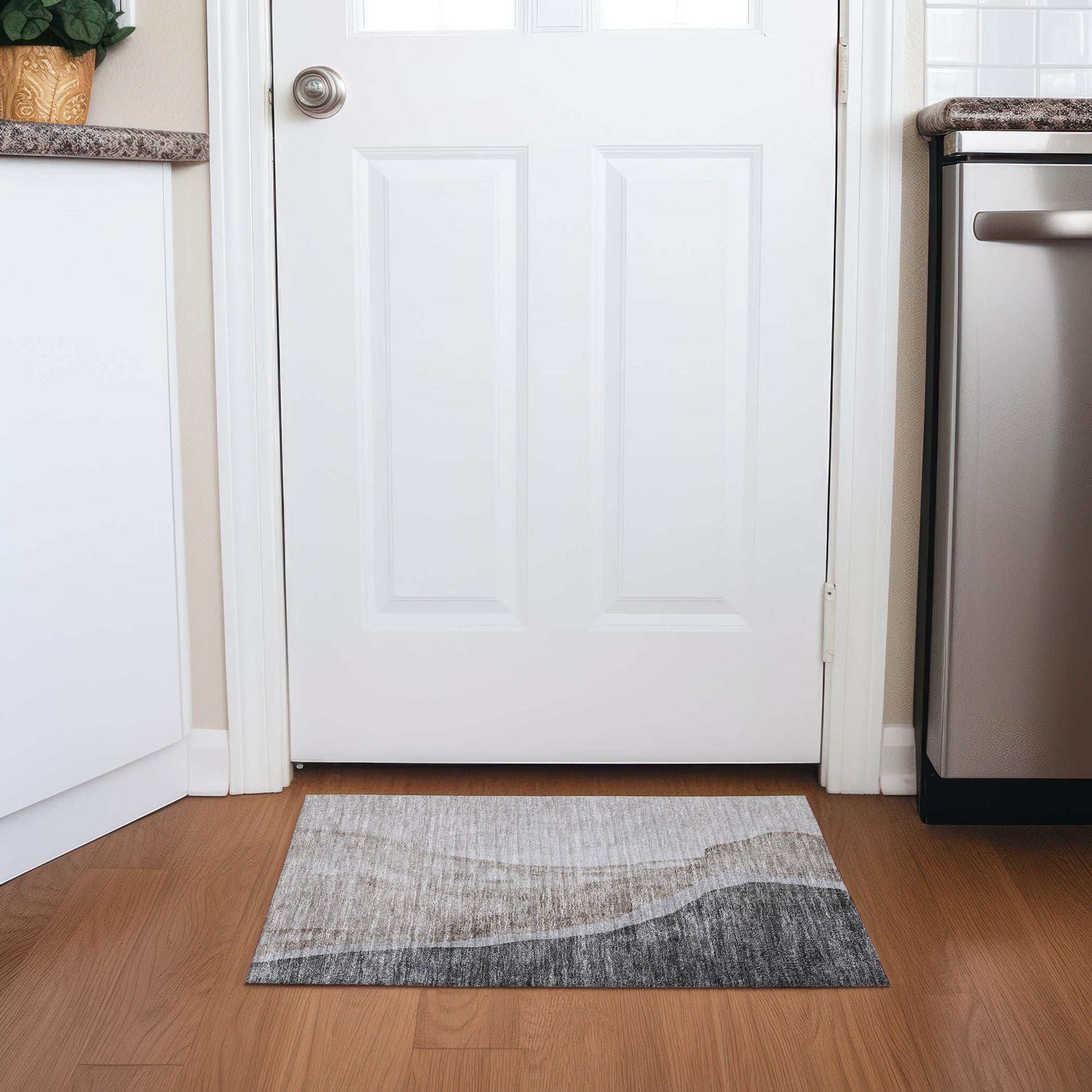 Machine Washable Charcoal Gray Rug - Indoor / Outdoor - Kids / Pet Friendly Abstract Print Rug