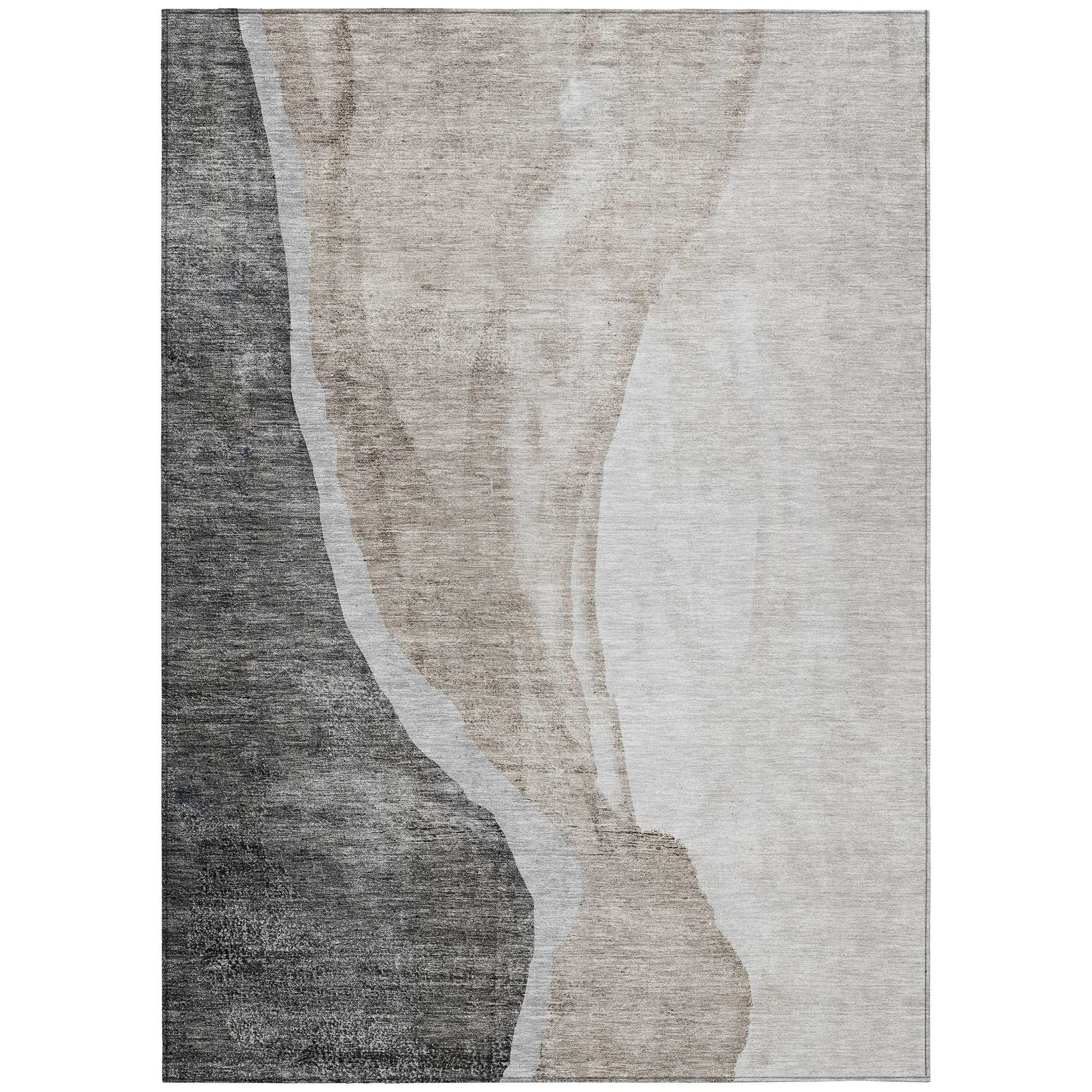 Machine Washable Charcoal Gray Rug - Indoor / Outdoor - Kids / Pet Friendly Abstract Print Rug