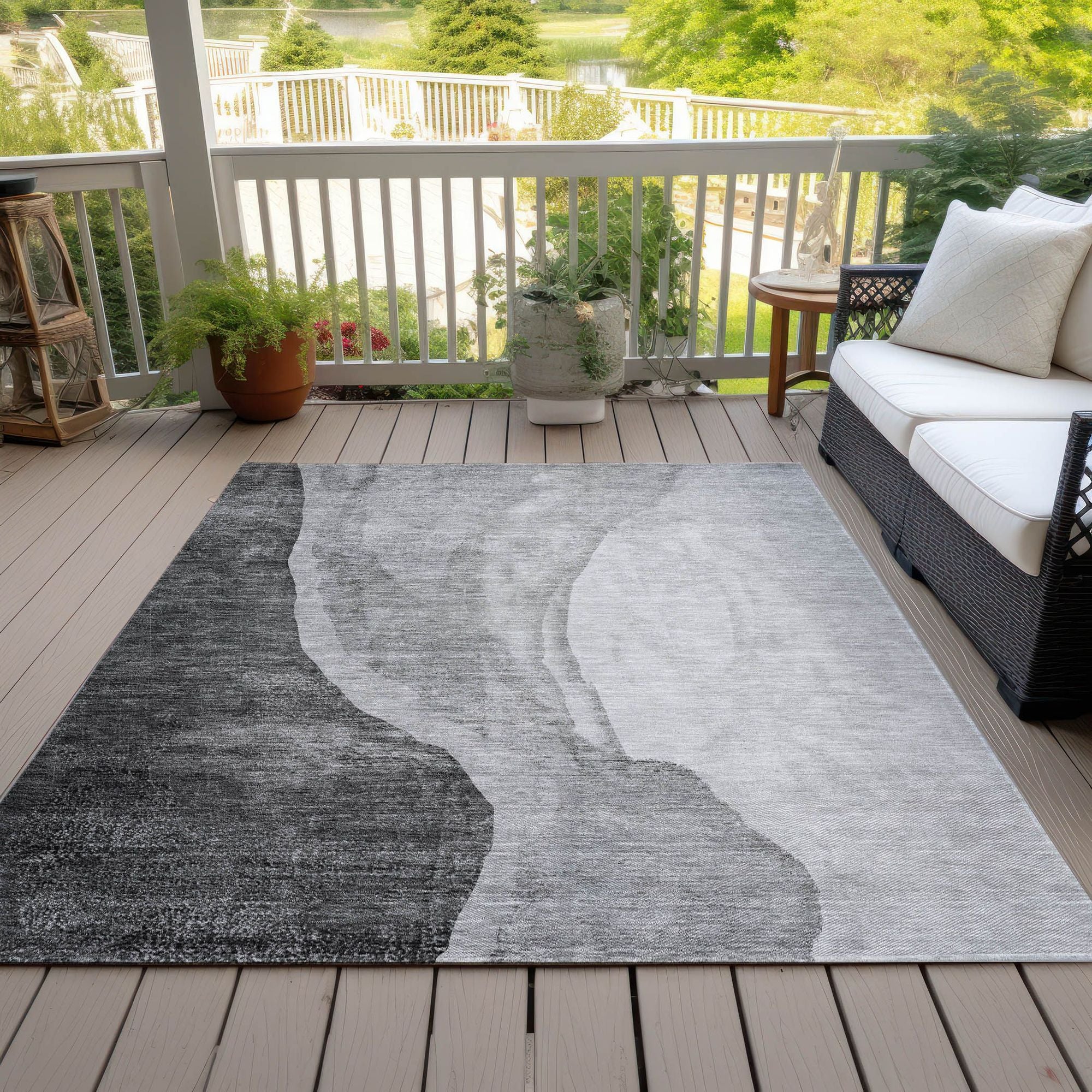 Machine Washable Gray Rug - Indoor / Outdoor - Kids / Pet Friendly Abstract Print Rug