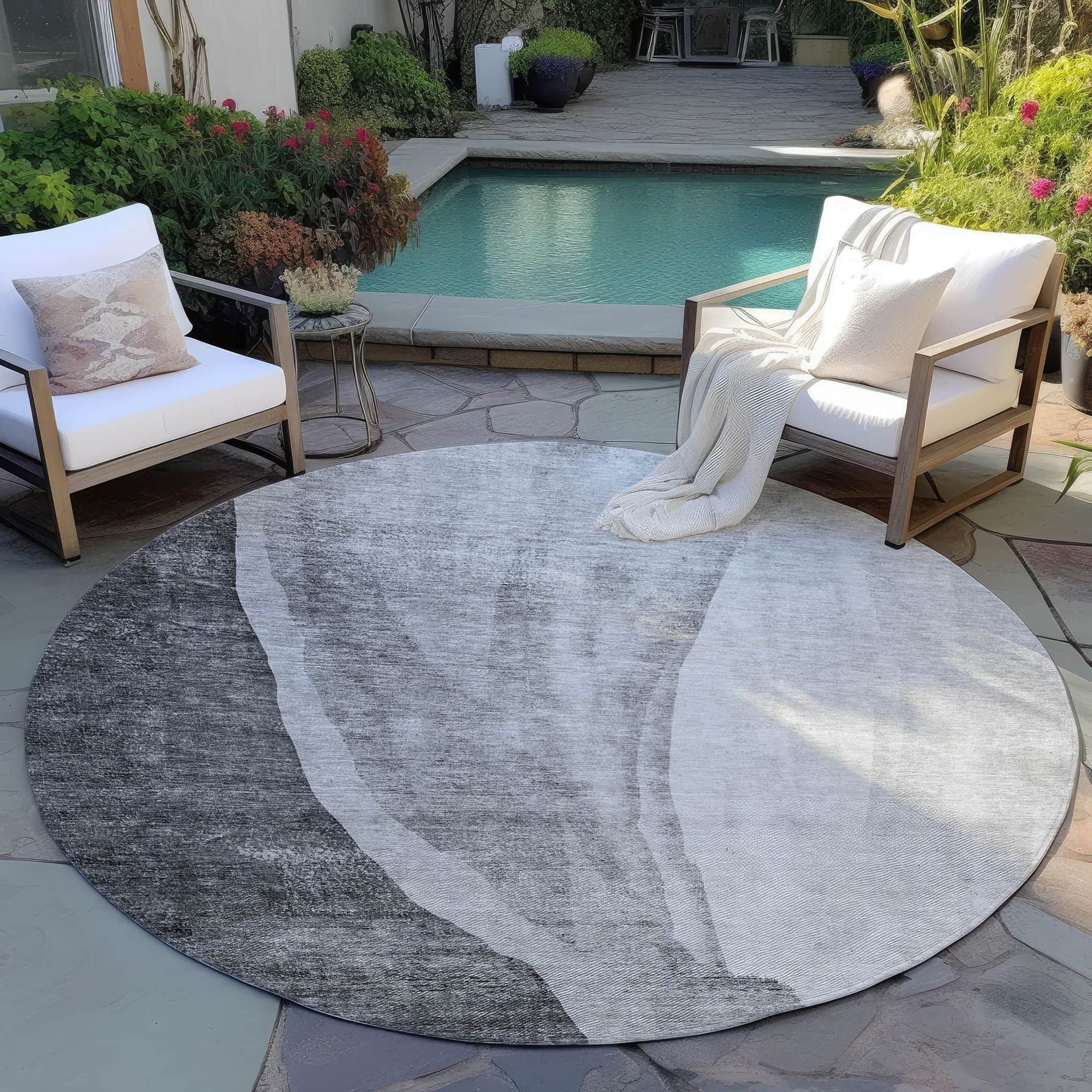 Machine Washable Gray Rug - Indoor / Outdoor - Kids / Pet Friendly Abstract Print Rug