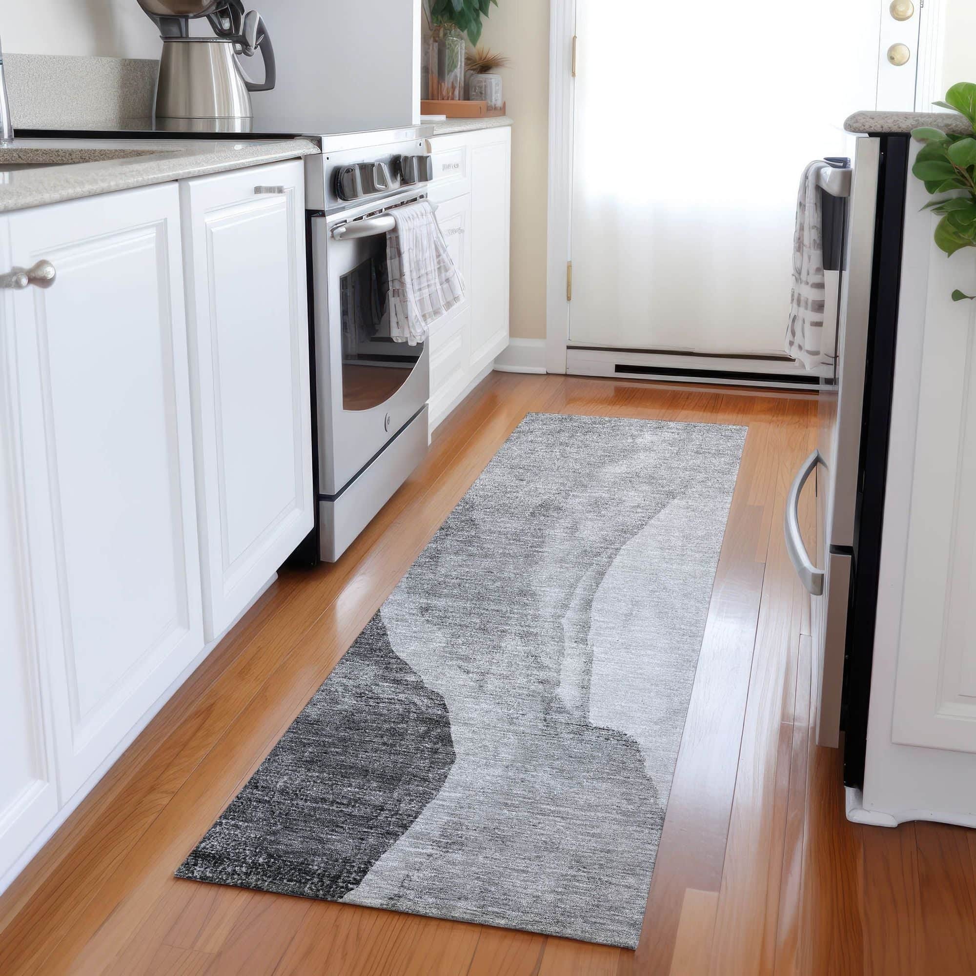 Machine Washable Gray Rug - Indoor / Outdoor - Kids / Pet Friendly Abstract Print Rug