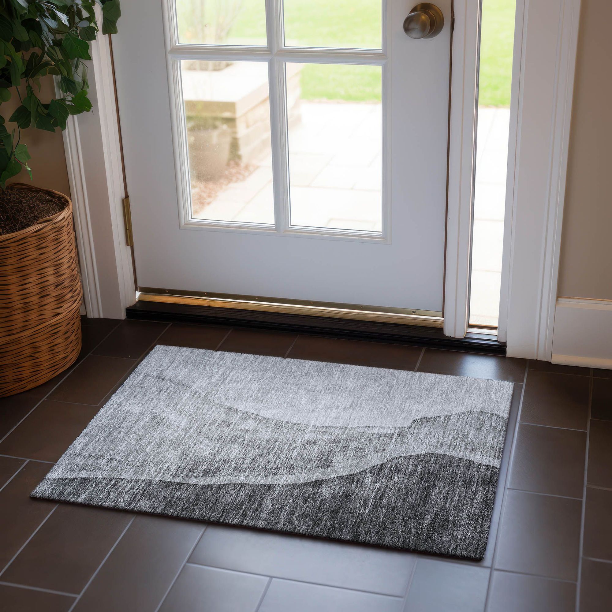 Machine Washable Gray Rug - Indoor / Outdoor - Kids / Pet Friendly Abstract Print Rug