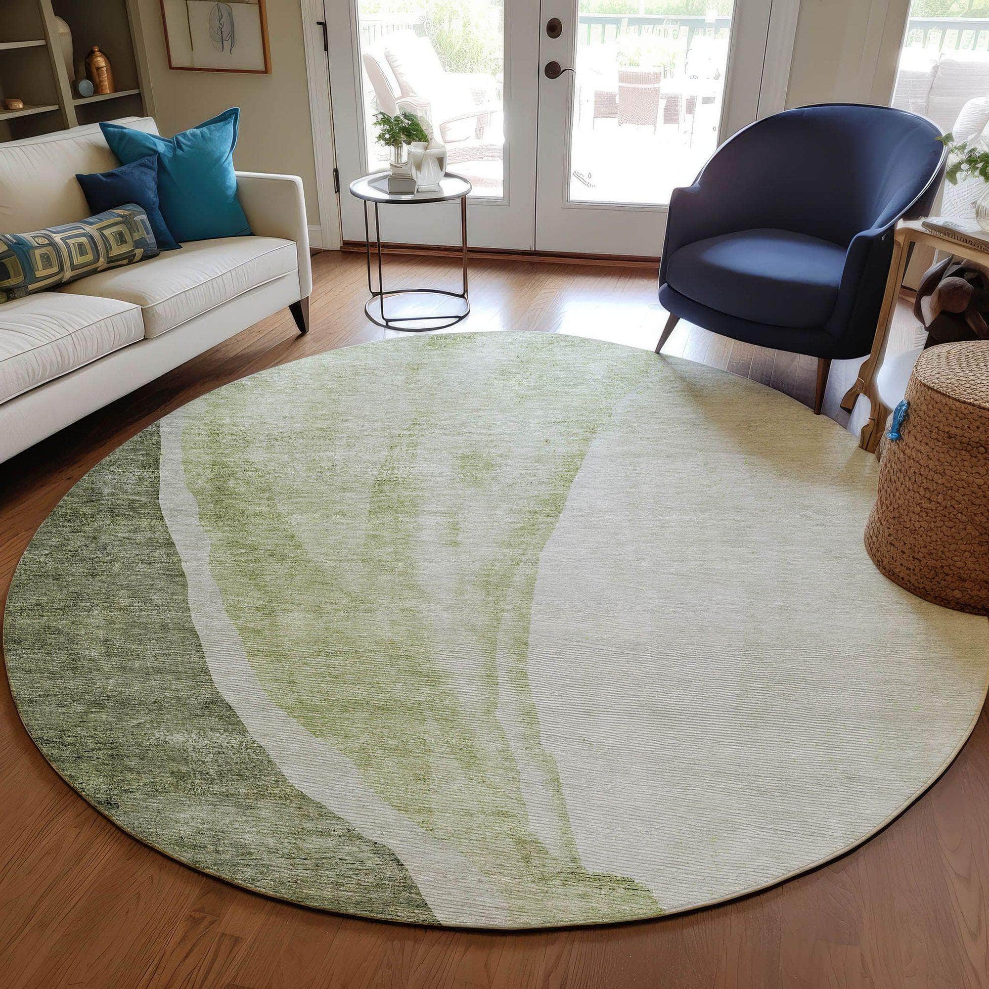 Machine Washable Olive Green Rug - Indoor / Outdoor - Kids / Pet Friendly Abstract Print Rug