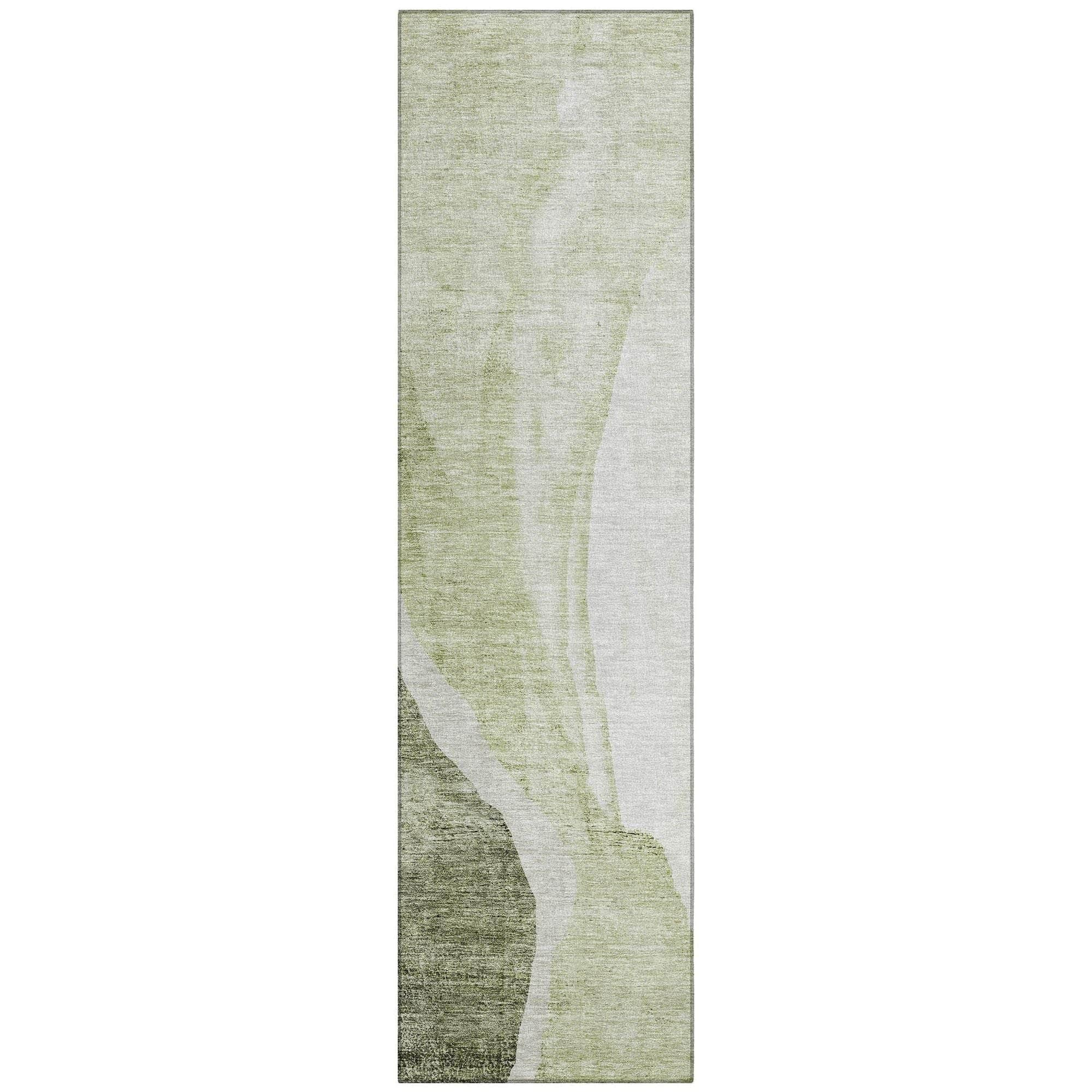 Machine Washable Olive Green Rug - Indoor / Outdoor - Kids / Pet Friendly Abstract Print Rug