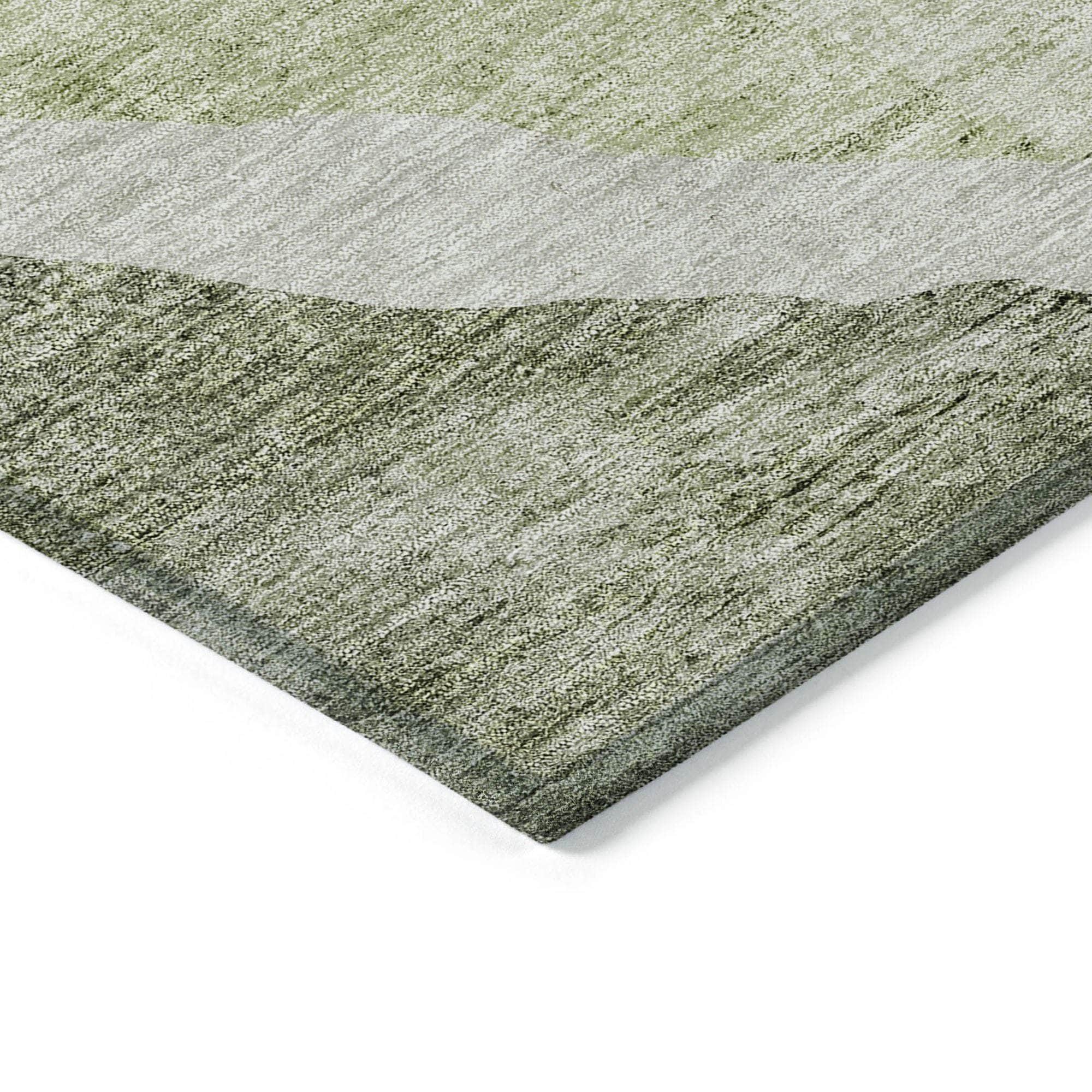 Machine Washable Olive Green Rug - Indoor / Outdoor - Kids / Pet Friendly Abstract Print Rug
