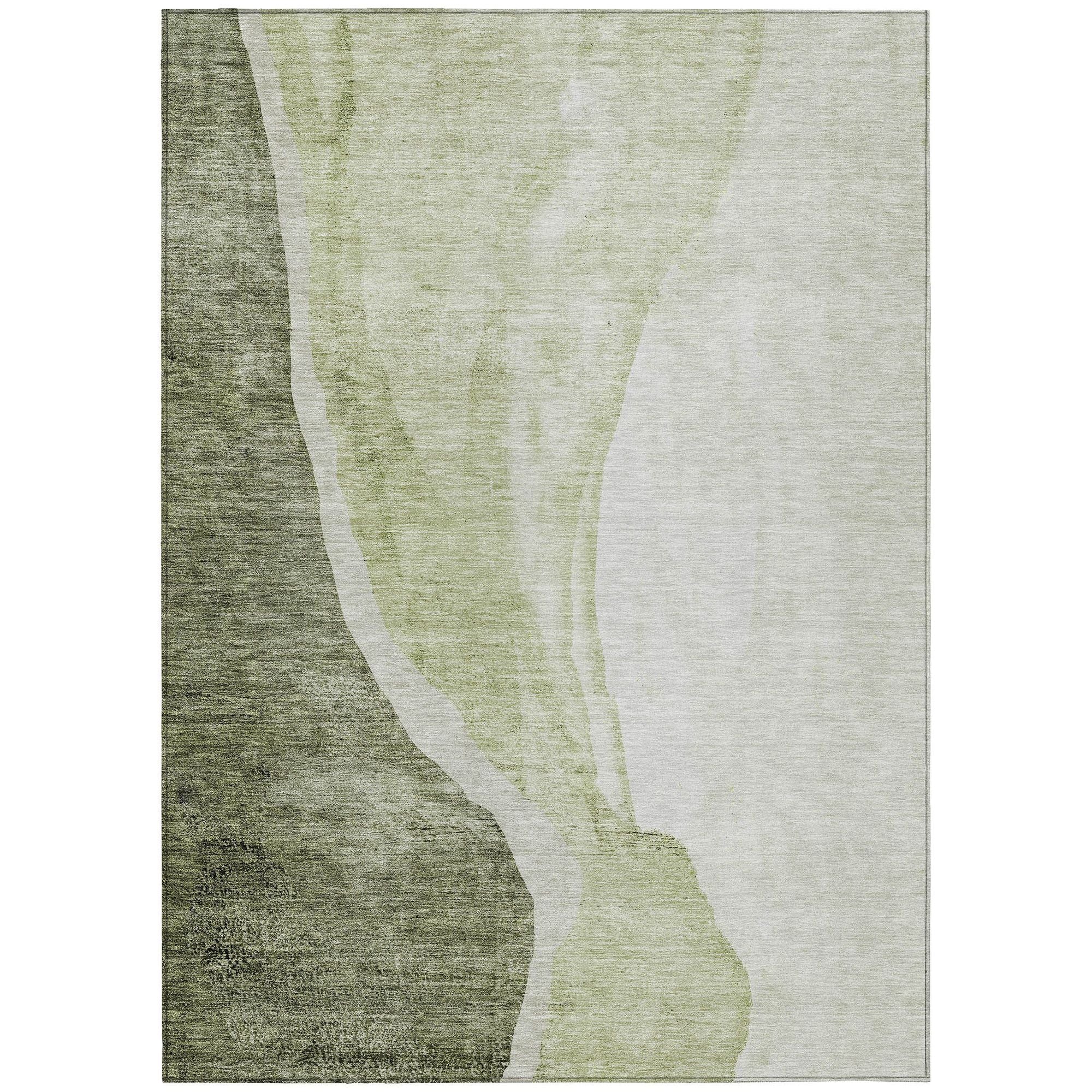 Machine Washable Olive Green Rug - Indoor / Outdoor - Kids / Pet Friendly Abstract Print Rug