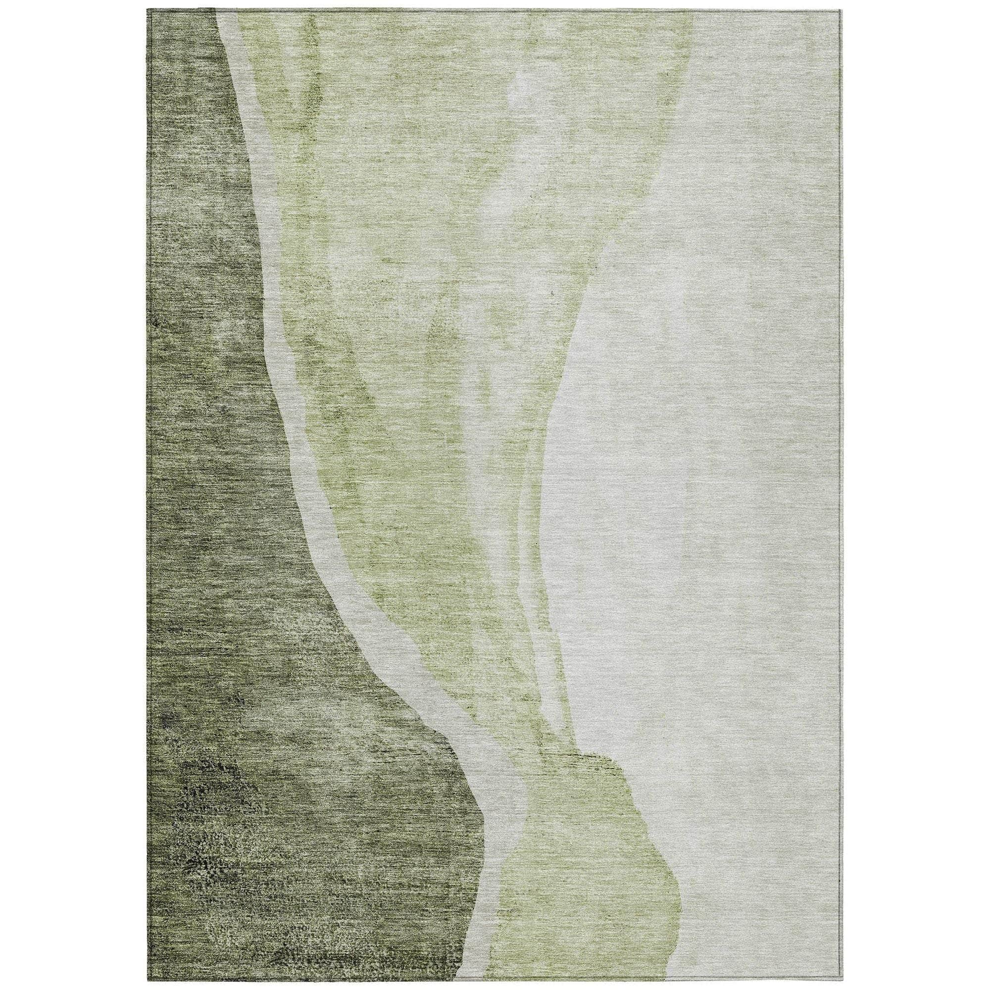 Machine Washable Olive Green Rug - Indoor / Outdoor - Kids / Pet Friendly Abstract Print Rug