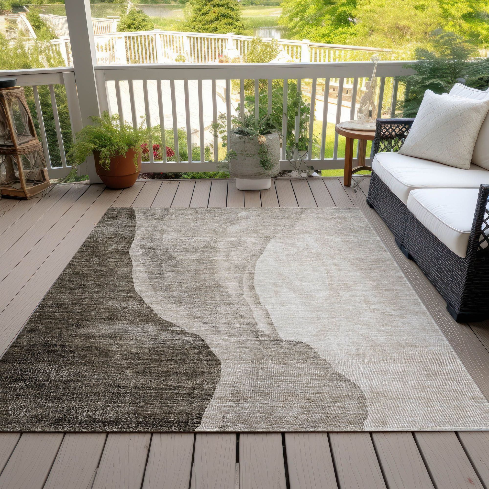Machine Washable Taupe Brown Rug - Indoor / Outdoor - Kids / Pet Friendly Abstract Print Rug