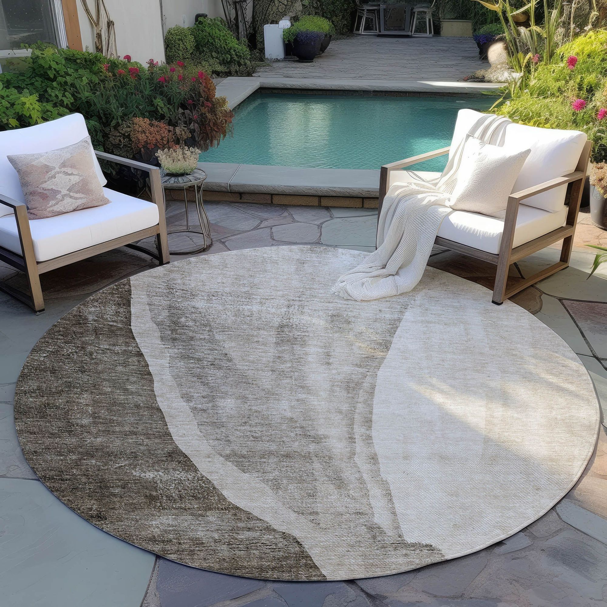 Machine Washable Taupe Brown Rug - Indoor / Outdoor - Kids / Pet Friendly Abstract Print Rug